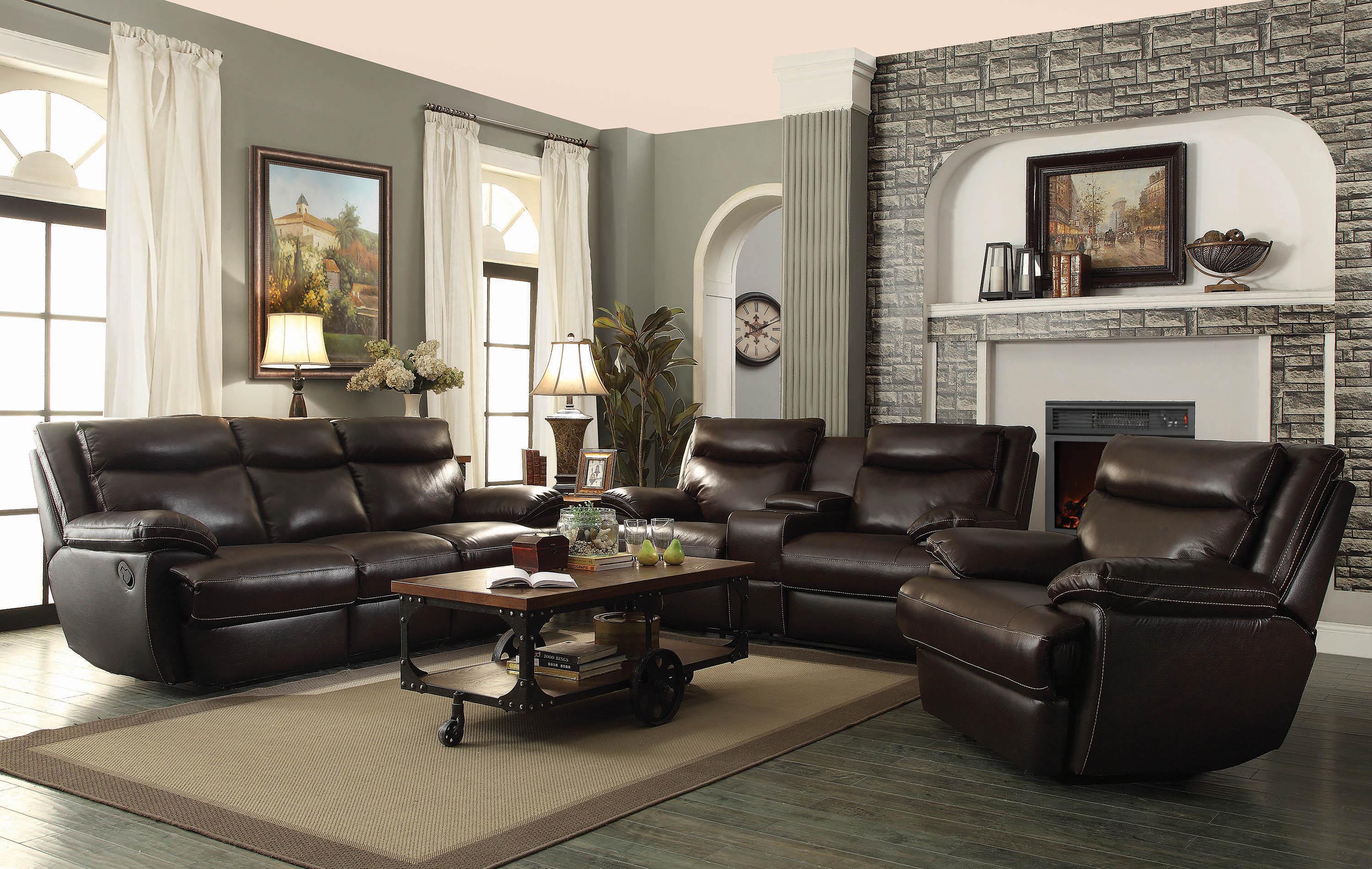 Transitional Motion Sofa Macpherson 601811 in Brown Leather