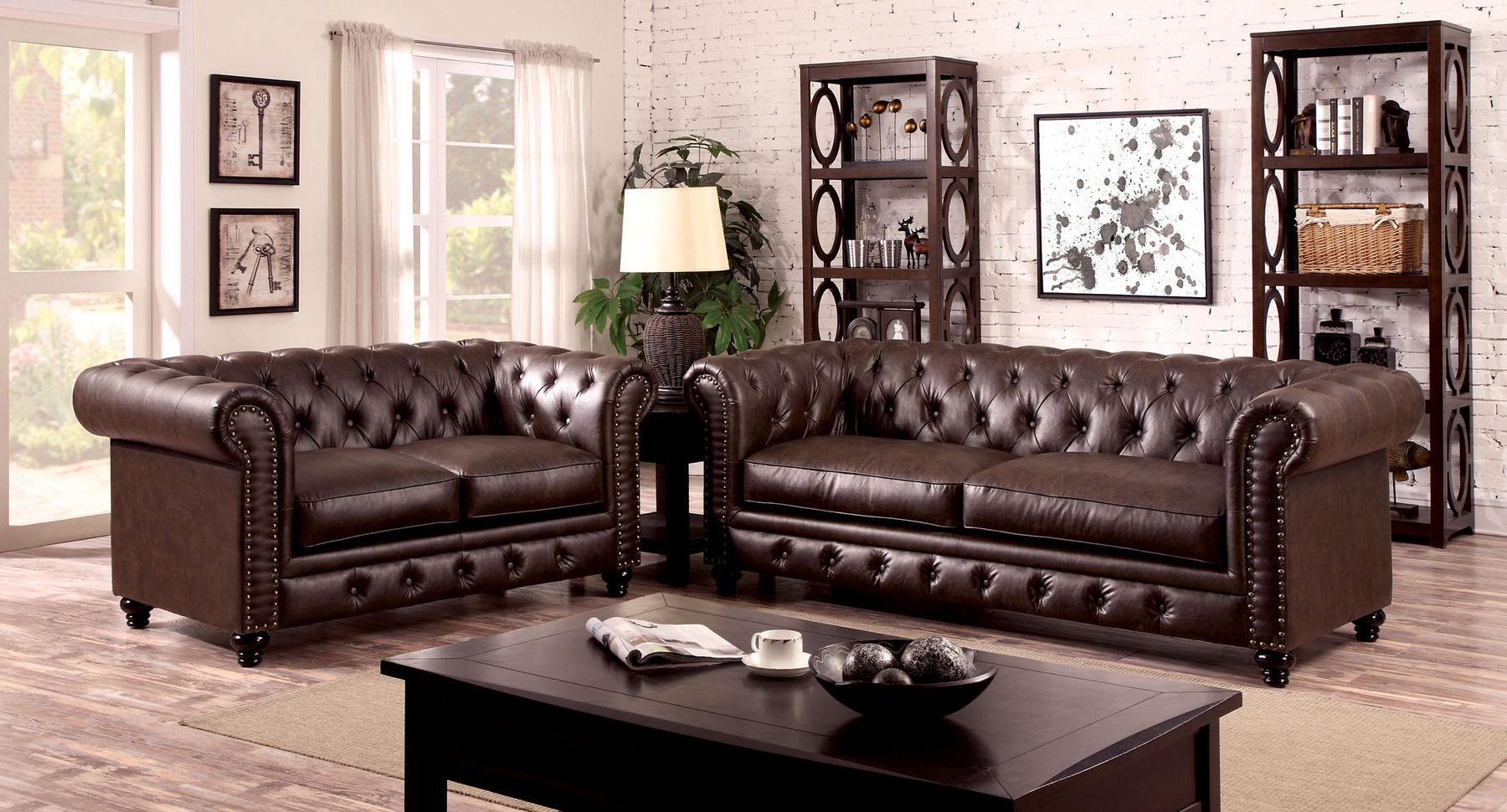 

    
Transitional Brown Leatherette Living Room Set 3pcs Furniture of America Stanford
