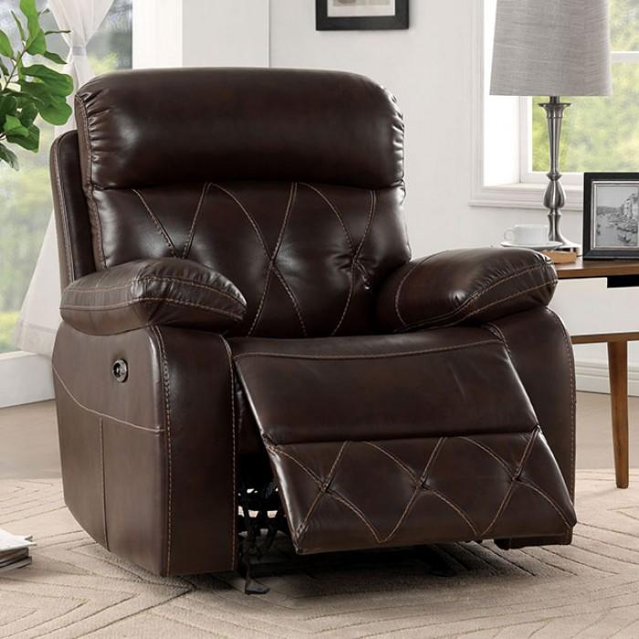 

    
Transitional Brown Leatherette Power Arm Chair Furniture of America CM6461-CH-PM Dusseldorf
