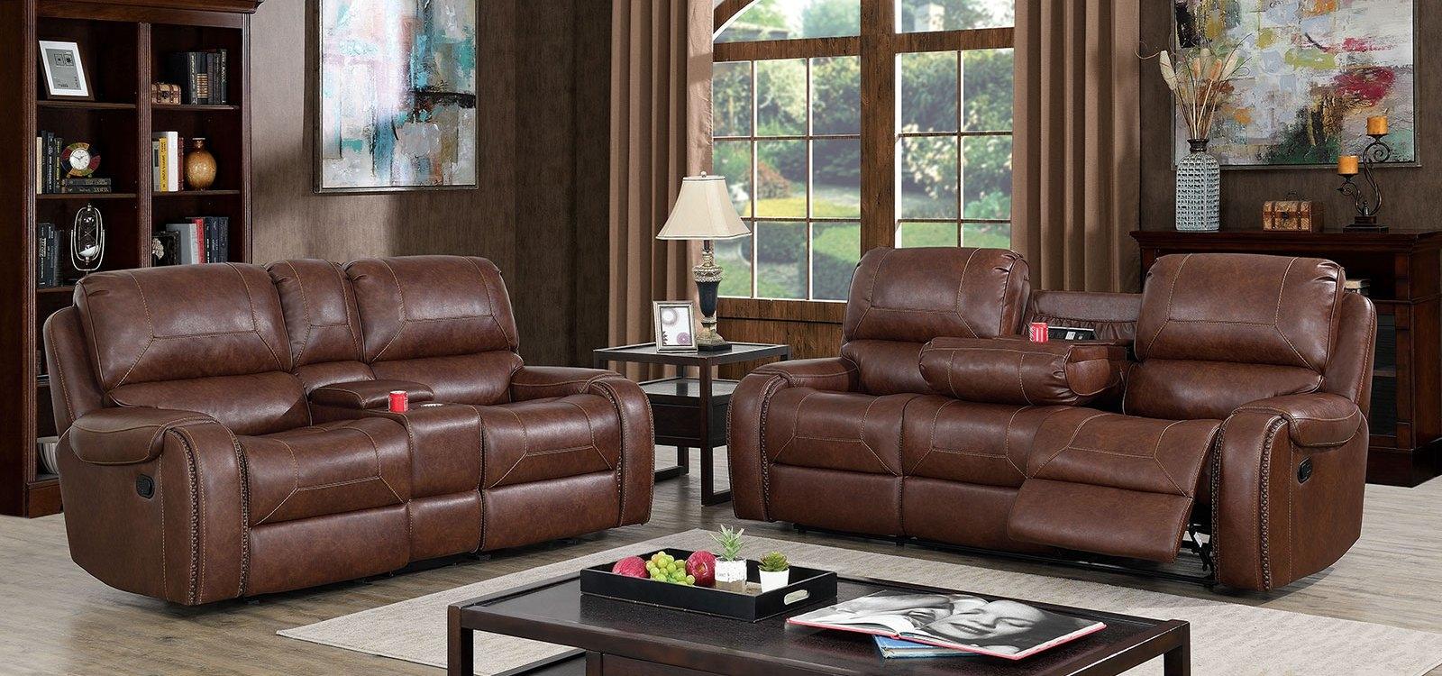 Transitional Power Sofa Loveseat and Recliner CM6950BR-3PC Walter CM6950BR-3PC in Brown Leatherette