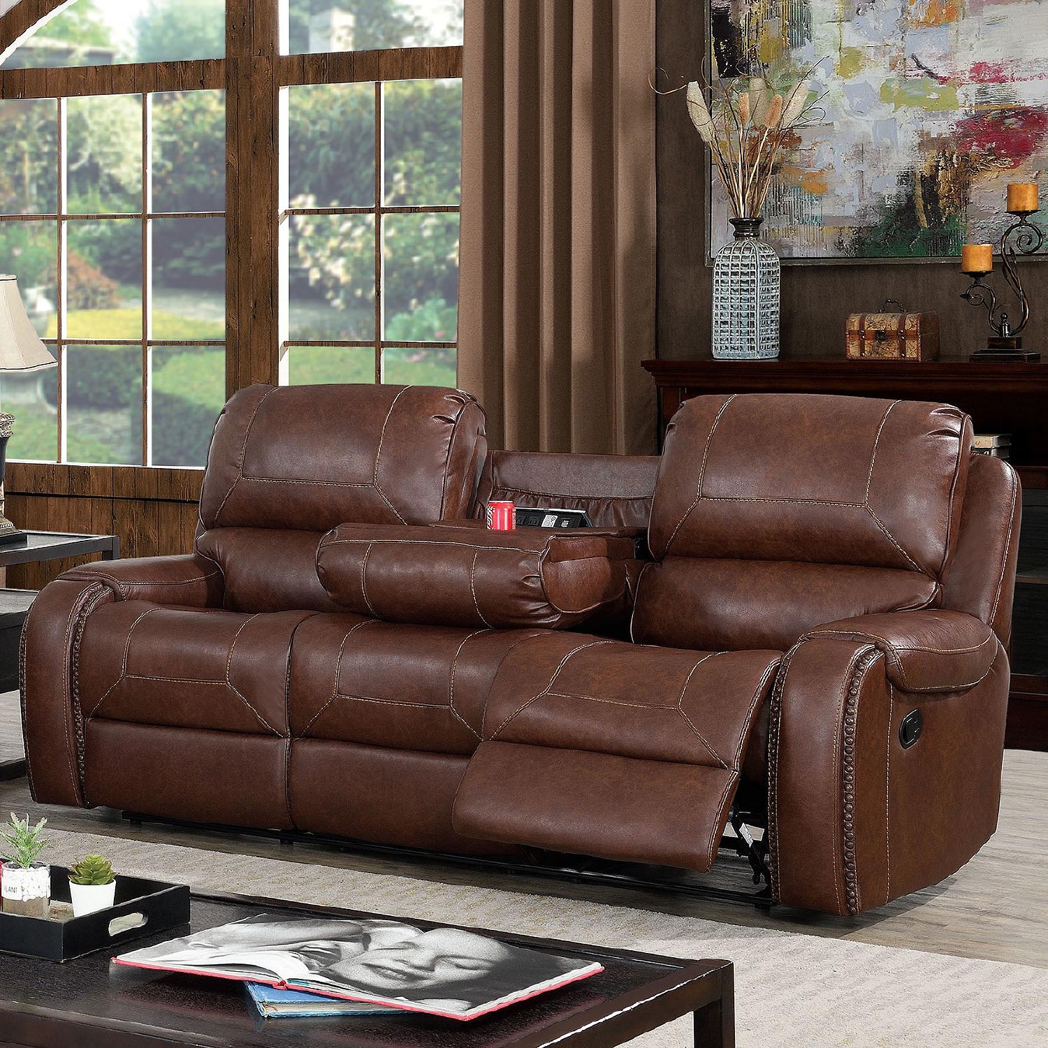 

                    
Furniture of America CM6950BR-3PC Walter Power Sofa Loveseat and Recliner Brown Leatherette Purchase 
