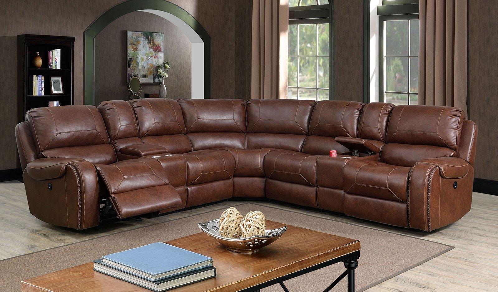 Transitional Recliner Sectional CM6951BR-SECT Joanne CM6951BR-SECT in Brown Leatherette
