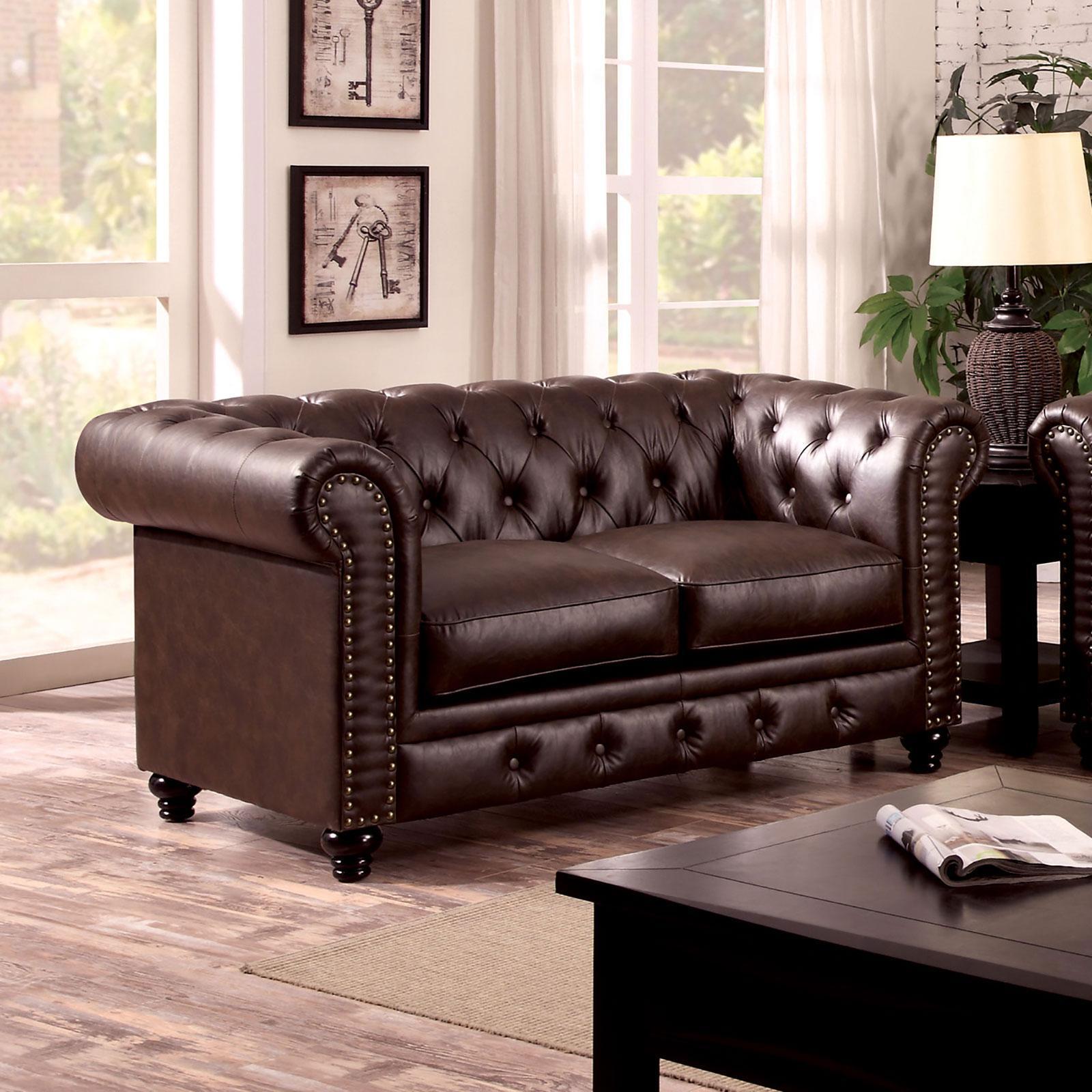 

                    
Furniture of America CM6269BR-2PC Stanford Sofa and Loveseat Set Brown Leatherette Purchase 
