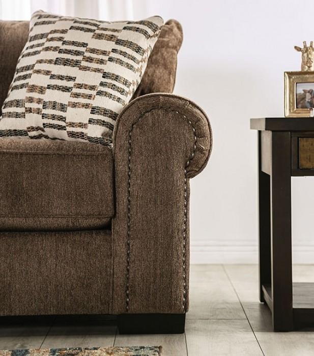 

    
Transitional Brown Linen-like Fabric Loveseat Furniture of America SM1216-LV Laredo
