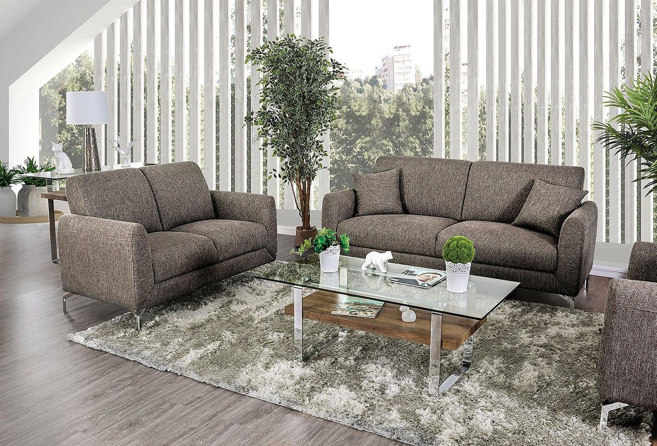 

    
Transitional Brown Linen-like Fabric Sofa and Loveseat Furniture of America Lauritz
