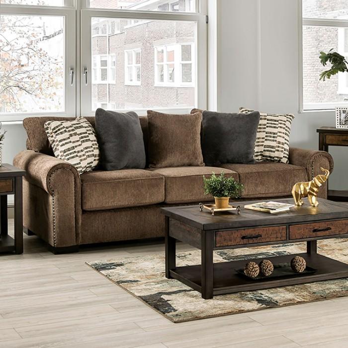 

    
Transitional Brown Linen-like Fabric Sofa Furniture of America SM1216-SF Laredo
