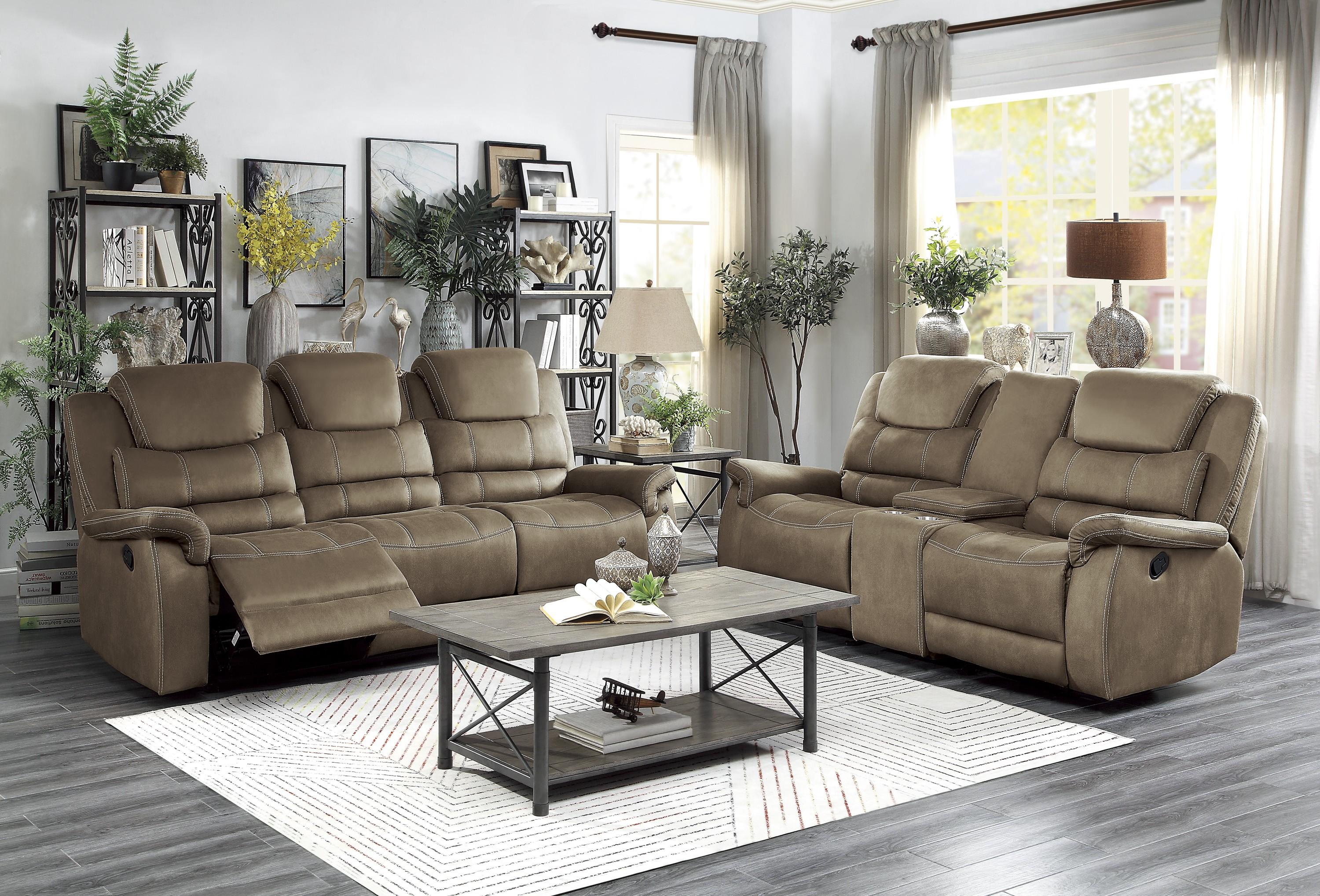 Transitional Power Reclining Set 9848BR-PWH-2PC Shola 9848BR-PWH-2PC in Brown Microfiber