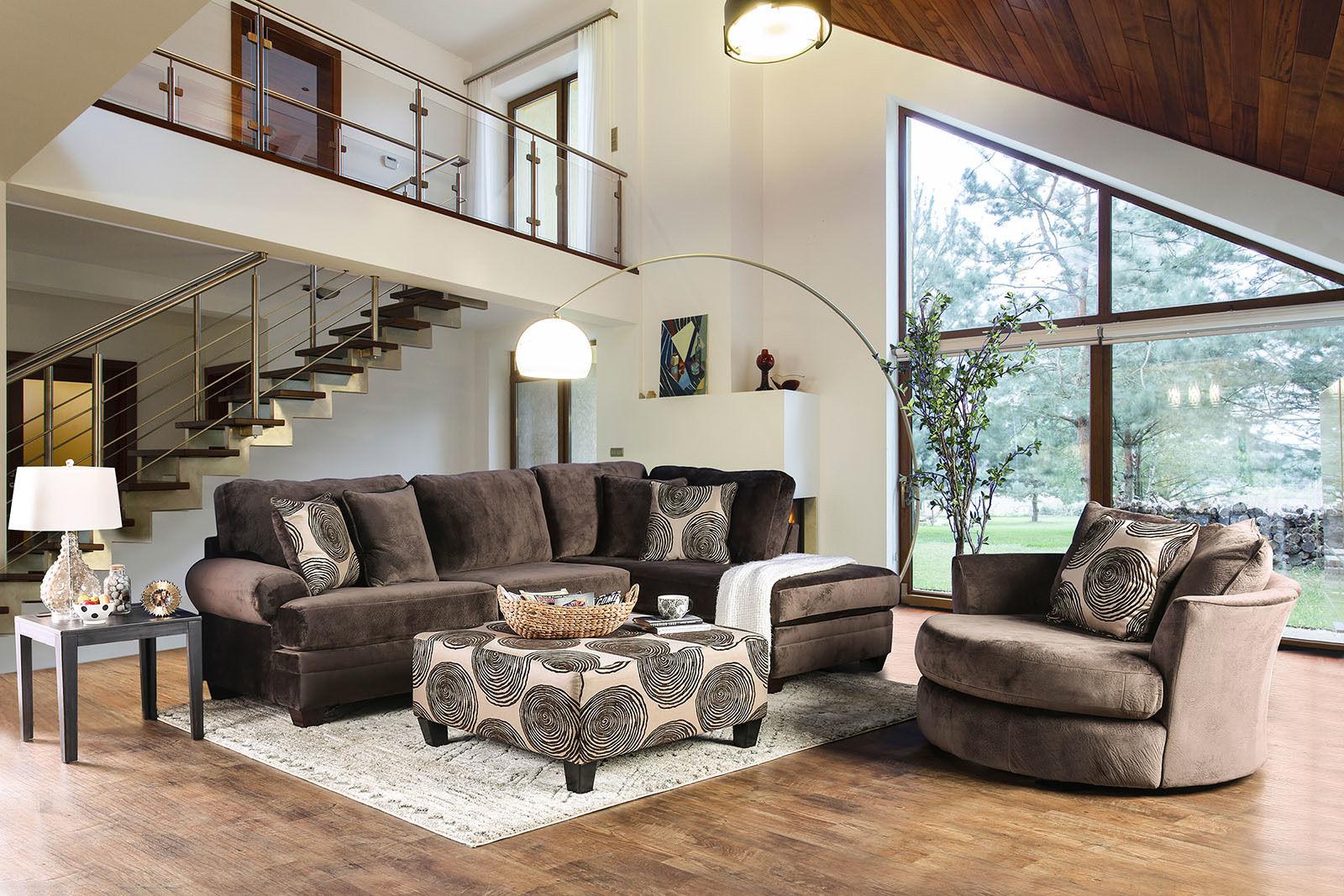 

    
Transitional Brown Microfiber Sectional Sofa and Swivel Chair Furniture of America Bonaventura

