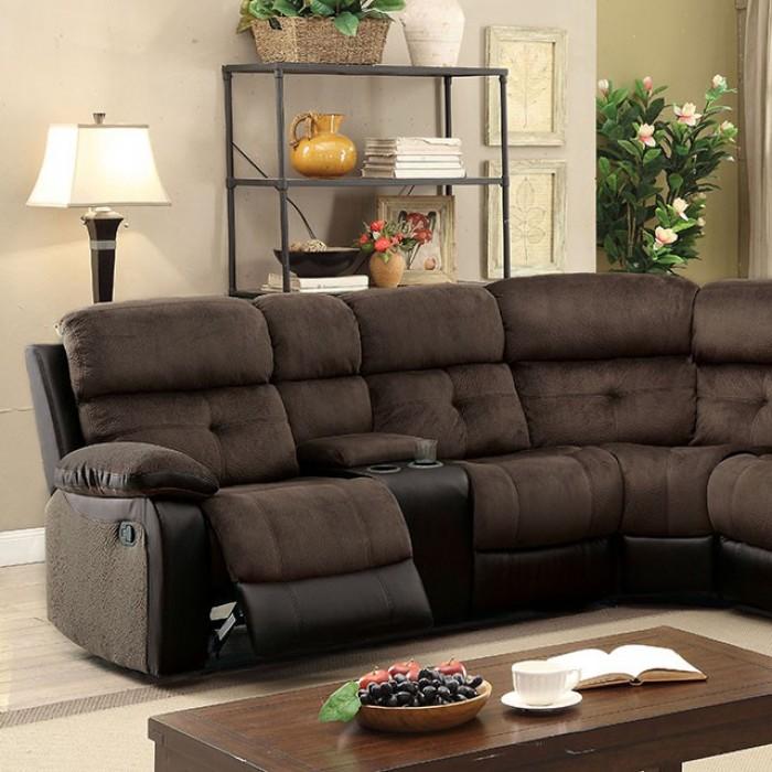 

    
Transitional Brown Solid Wood Reclining Sectional Sofa Furniture of America Hadley CM6871-RS
