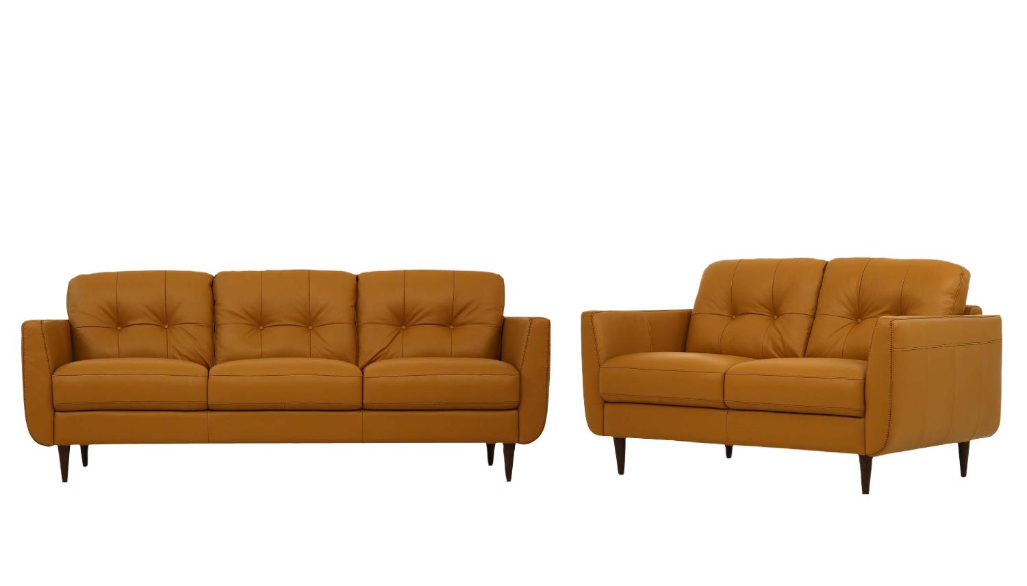 Transitional Sofa and Loveseat Set Radwan 54955-2pcs in Camel Leather