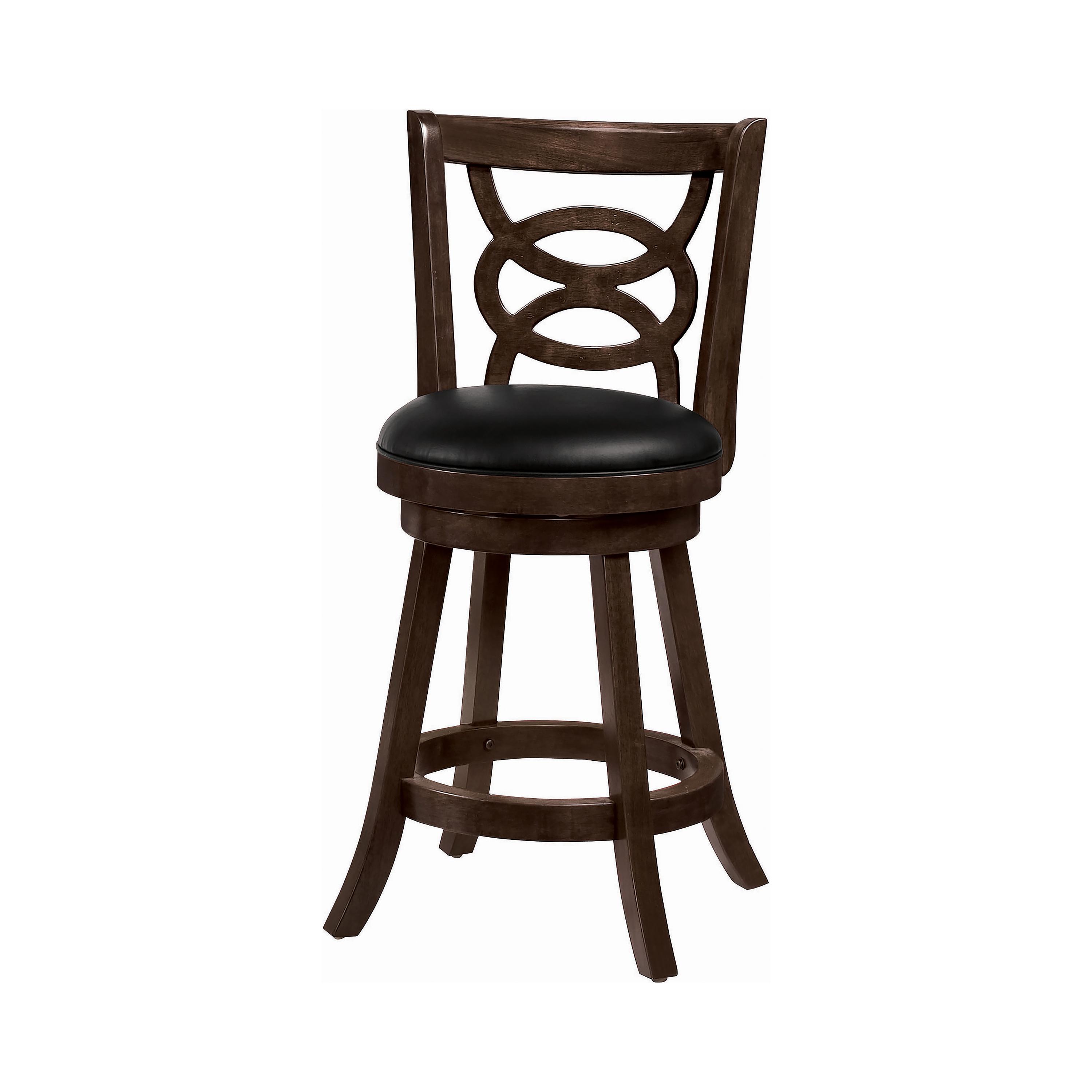 

    
Transitional Cappuccino & Black Leatherette Swivel Counter Height Stool Set 2pcs Coaster 101929
