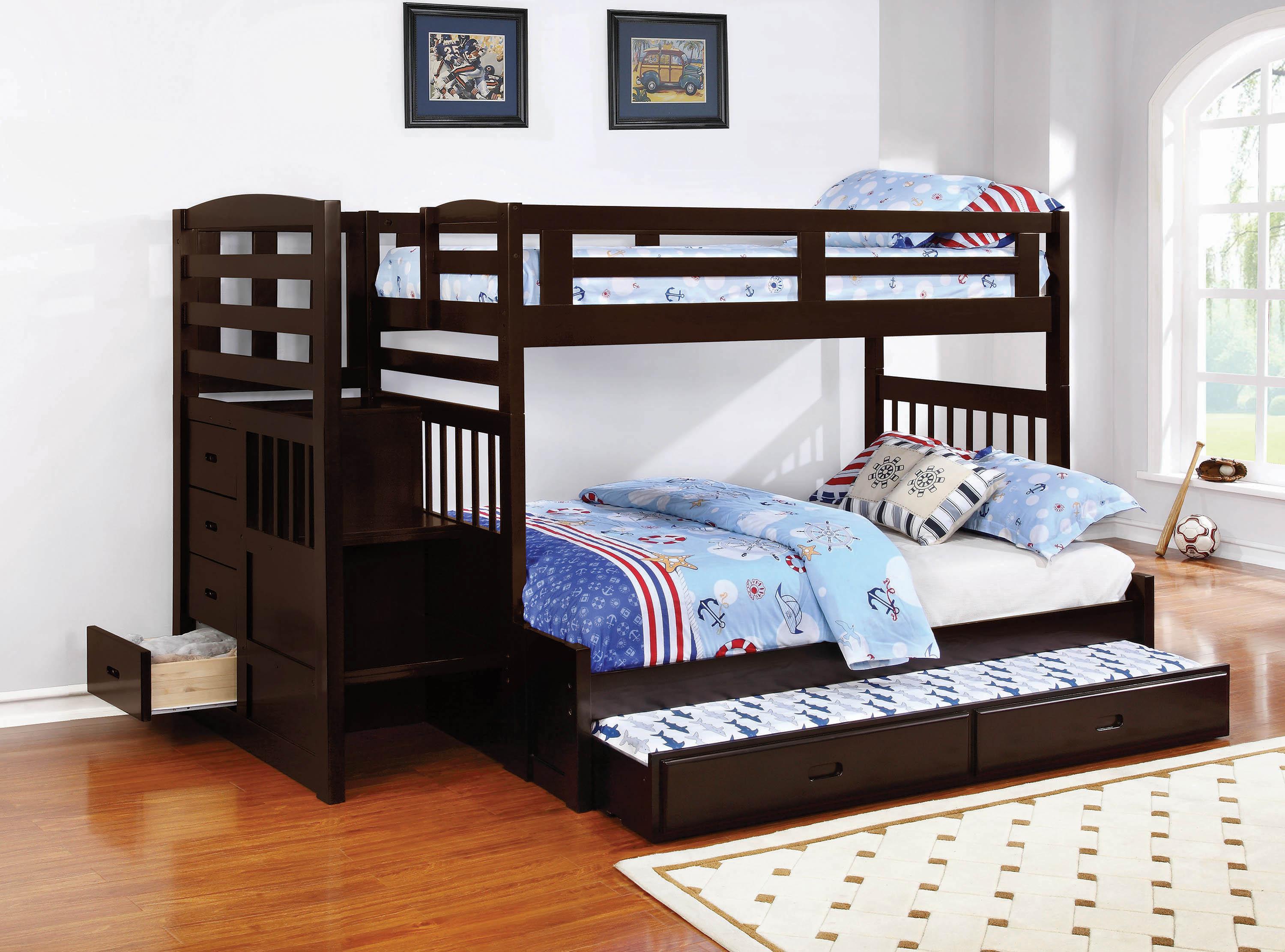 Transitional Bunk Bed w/Trundle 460366 Dublin 460366-STORAGE in Cappuccino 