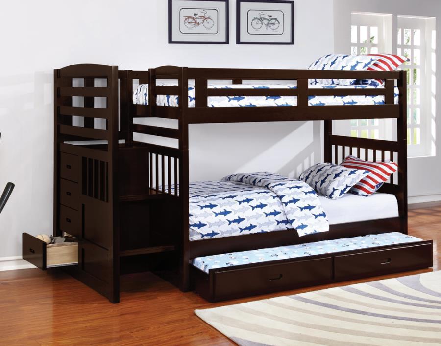 

    
Transitional Cappuccino Solid Pine Twin/Twin Bunk Bed Coaster 460362 Dublin
