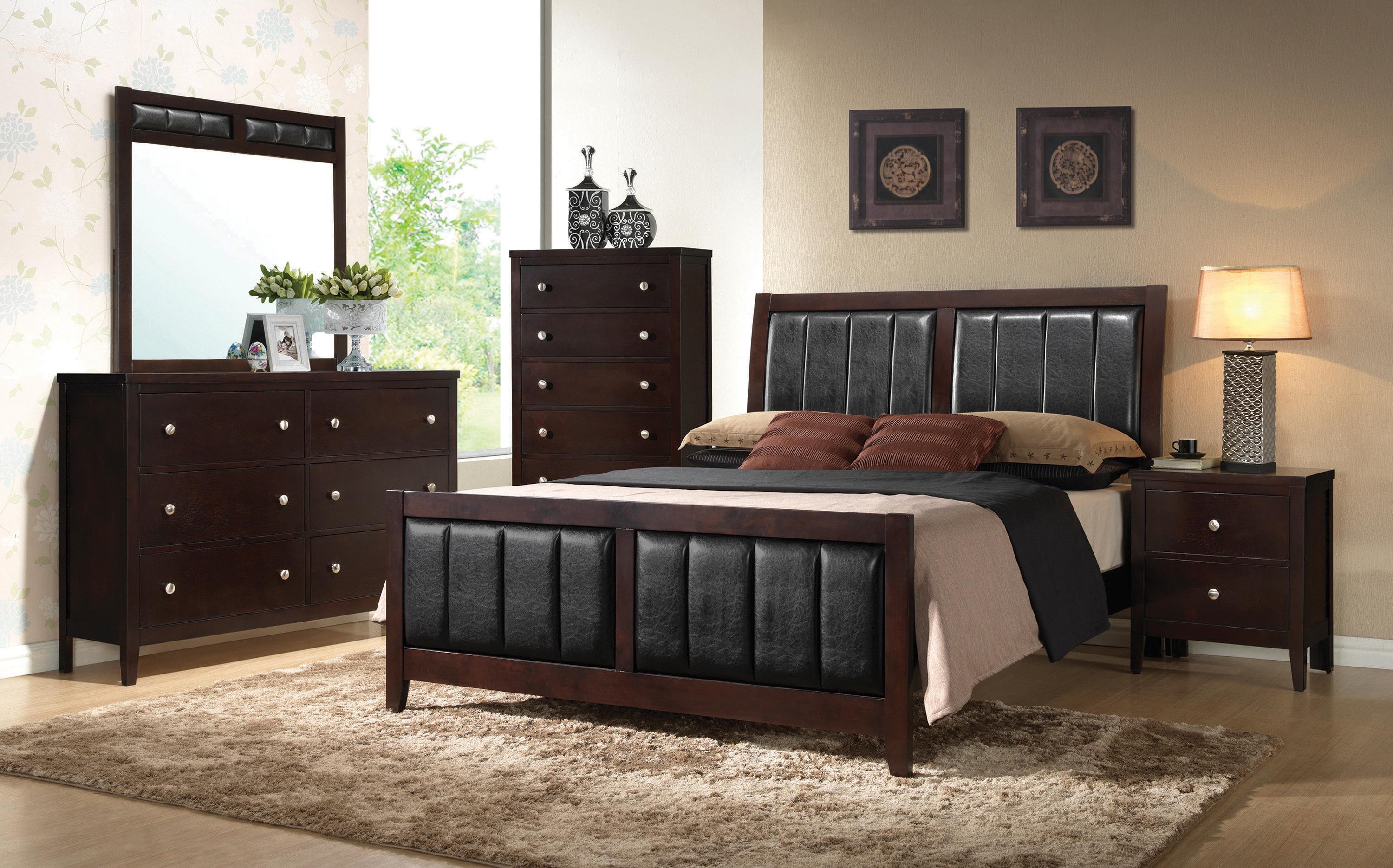 Transitional Bedroom Set 202091KW-3PC Carlton 202091KW-3PC in Cappuccino Leatherette