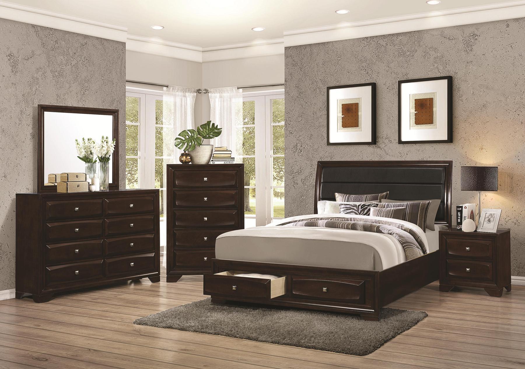 Transitional Bedroom Set 203481KW-3PC Jaxson 203481KW-3PC in Cappuccino Leatherette