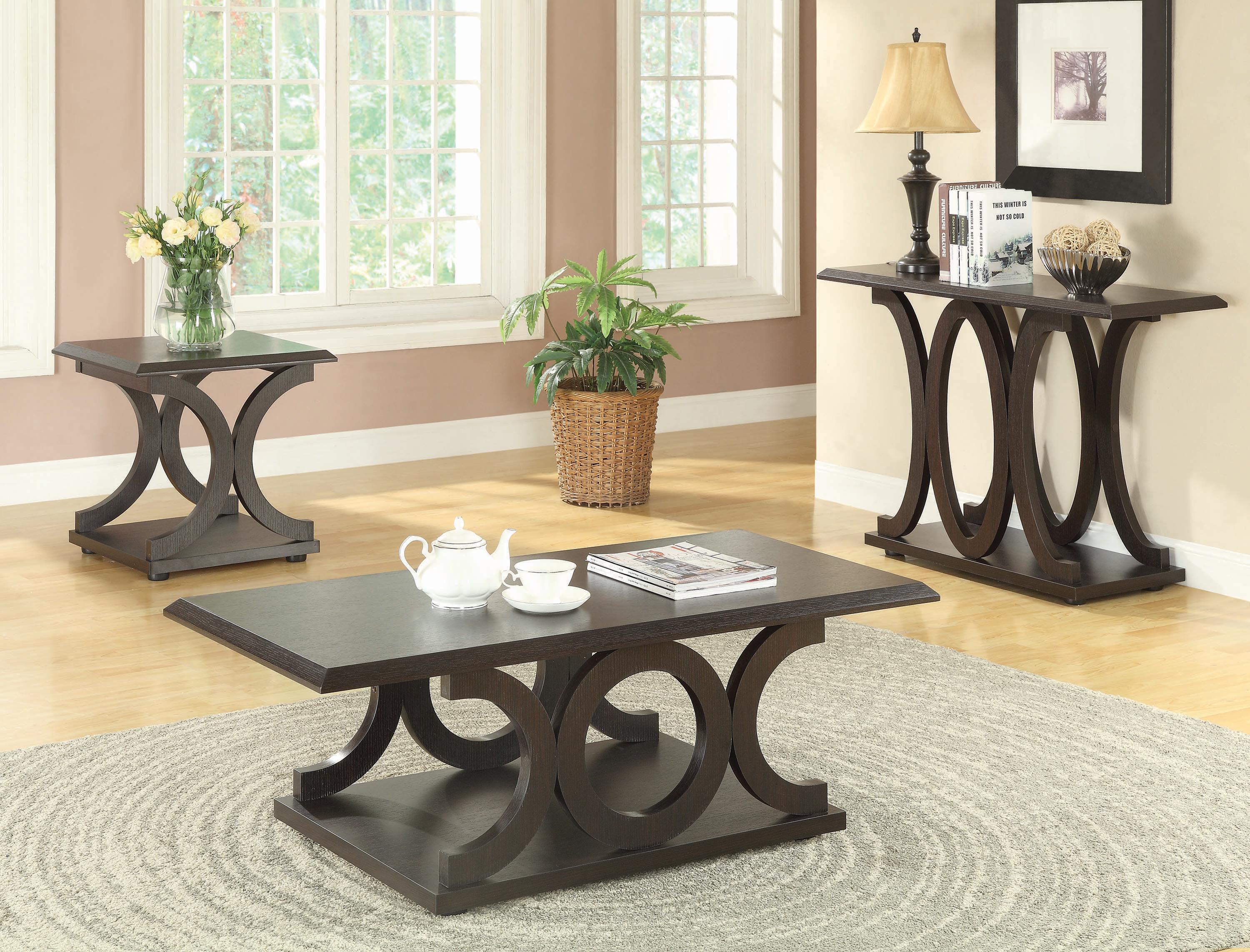 

    
Transitional Cappuccino Wood Coffee Table Set 3pcs Coaster 703148-S3
