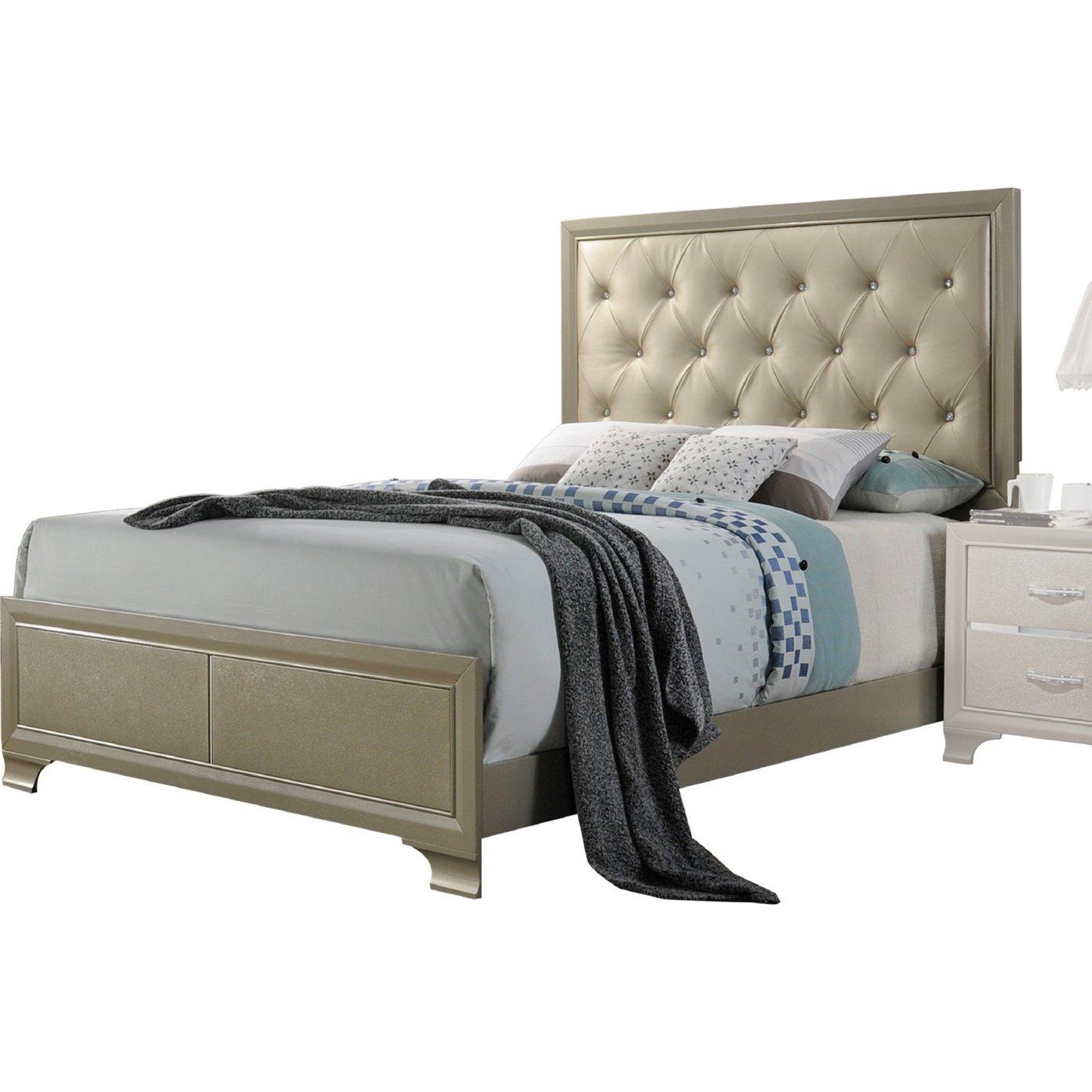

    
Transitional Champagne Finish Button Tufted Headboard King Bed Carine-26237EK Acme
