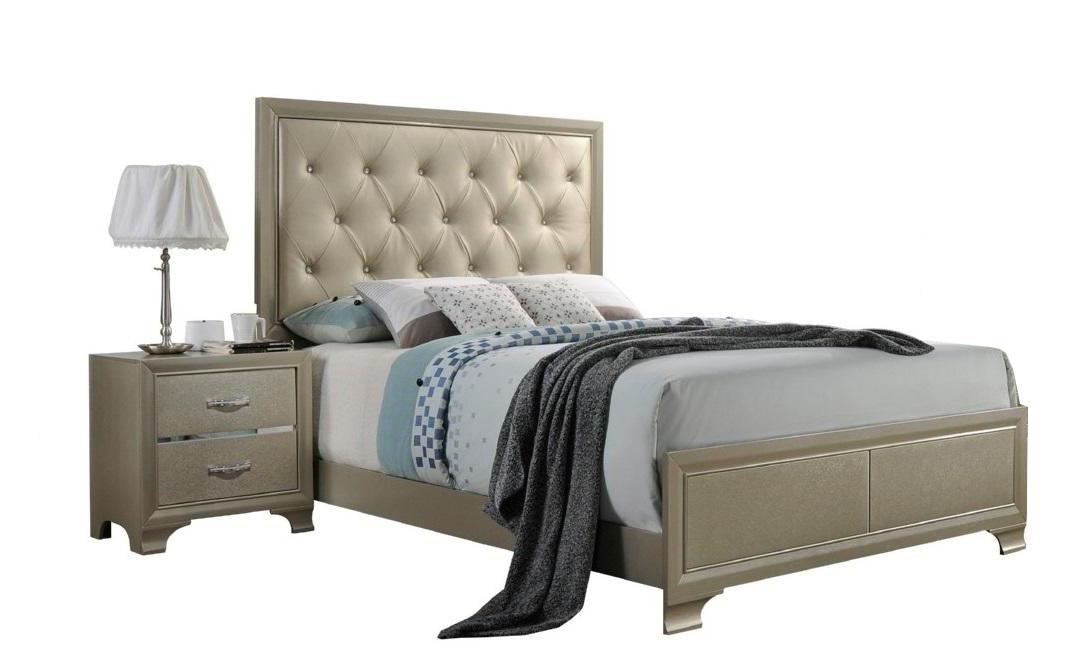 

    
Transitional Champagne Finish Button Tufted Headboard Queen Bedroom Set 3Pcs Carine-26240Q Acme
