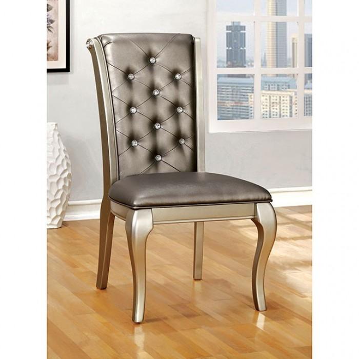 

    
Transitional Champagne Leatherette Side Chair Set 2pcs Furniture of America CM3219SC-2PK Amina
