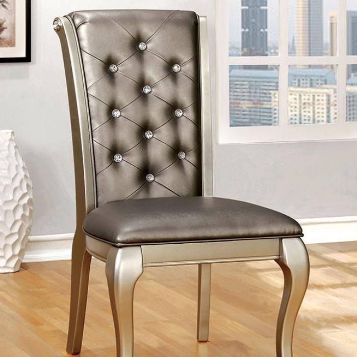 

    
Transitional Champagne Leatherette Side Chair Set 2pcs Furniture of America CM3219SC-2PK Amina
