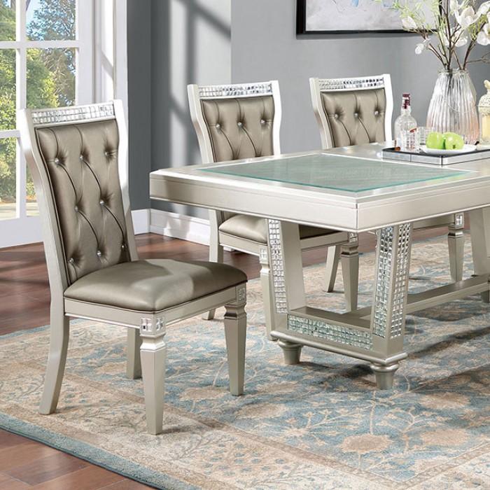 

    
Transitional Champagne Solid Wood Dining Room Set 7pcs Furniture of America Adelina
