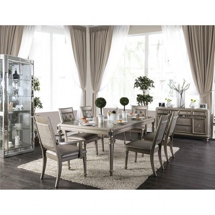 

    
Transitional Champagne Solid Wood Dining Room Set 8pcs Furniture of America Xandra
