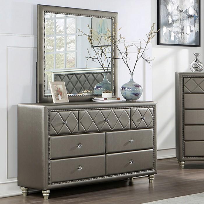 Transitional Dresser With Mirror Xandria Dresser With Mirror 2PCS FOA7224CPN-D-2PCS FOA7224CPN-D-2PCS in Warm Gray, Champagne Leatherette