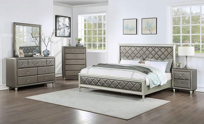 Transitional Panel Bedroom Set Xandria King Panel Bedroom Set 3PCS FOA7224CPN-EK-3PCS FOA7224CPN-EK-3PCS in Warm Gray, Champagne Leatherette