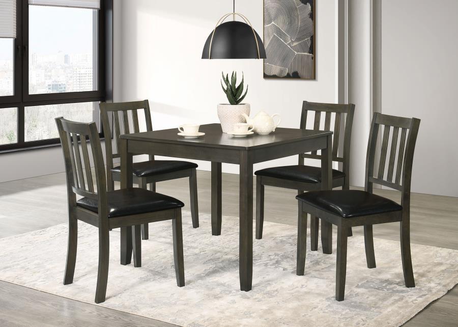 

    
Transitional Charcoal/Black Wood Dining Room Set 5PCS Coaster Parkwood 150410
