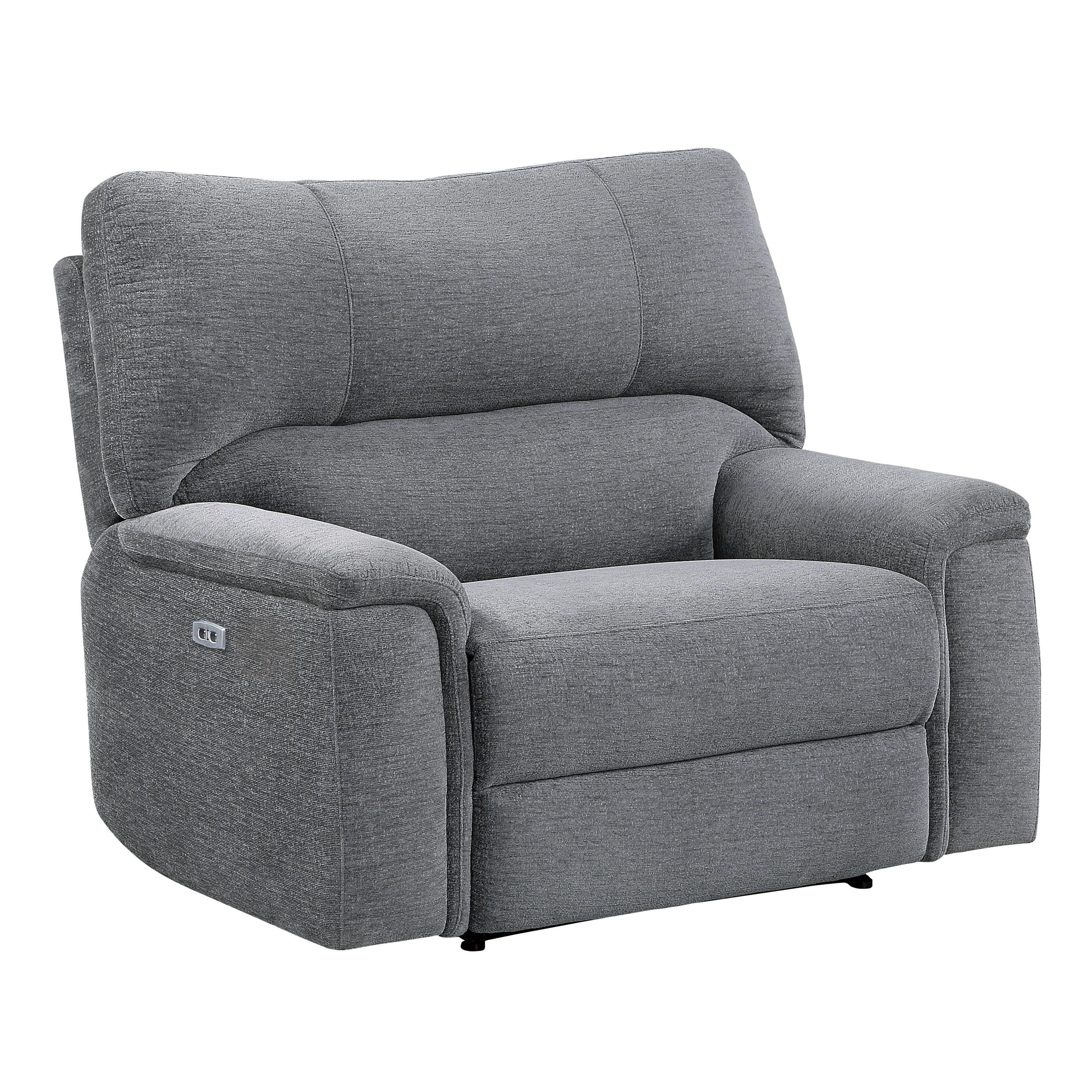 

    
Transitional Charcoal Chenille Power Reclining Chair Homelegance 9413CC-1PWH Dickinson
