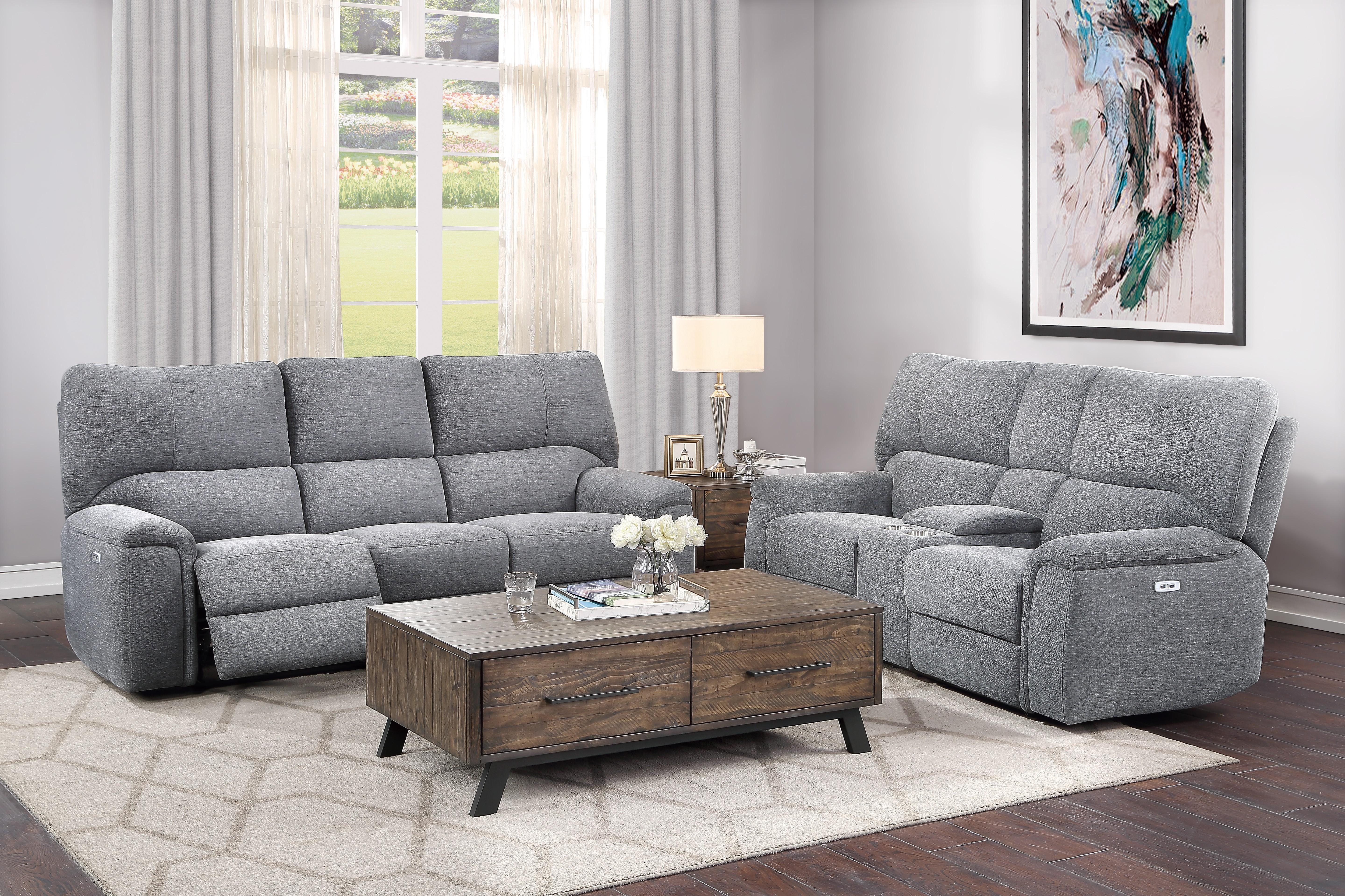 Transitional Power Reclining Sofa Set 9413CC-PWH-2PC Dickinson 9413CC-PWH-2PC in Charcoal Chenille
