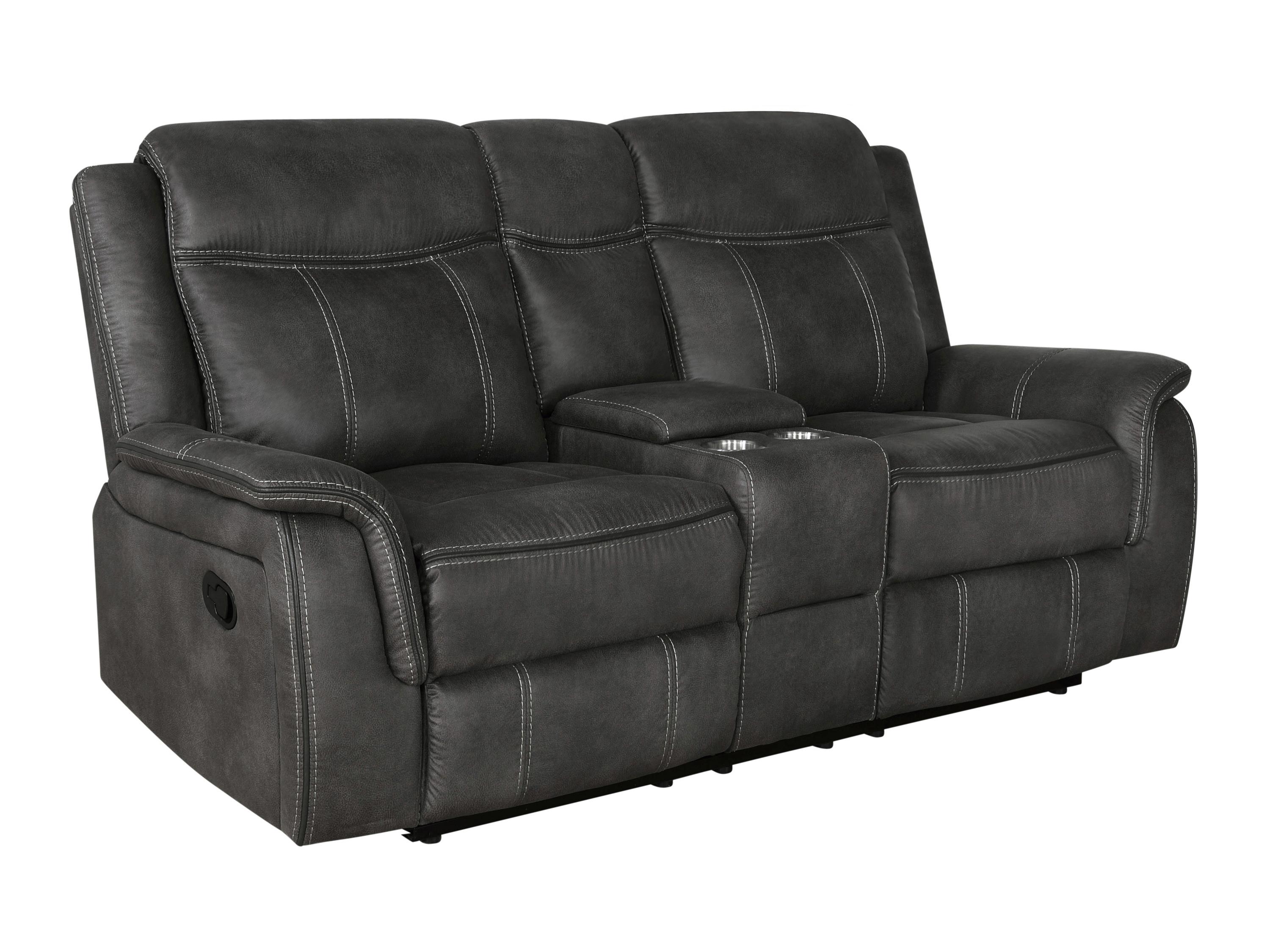 

    
Transitional Charcoal Coated Microfiber Motion Loveseat Coaster 603505 Lawrence
