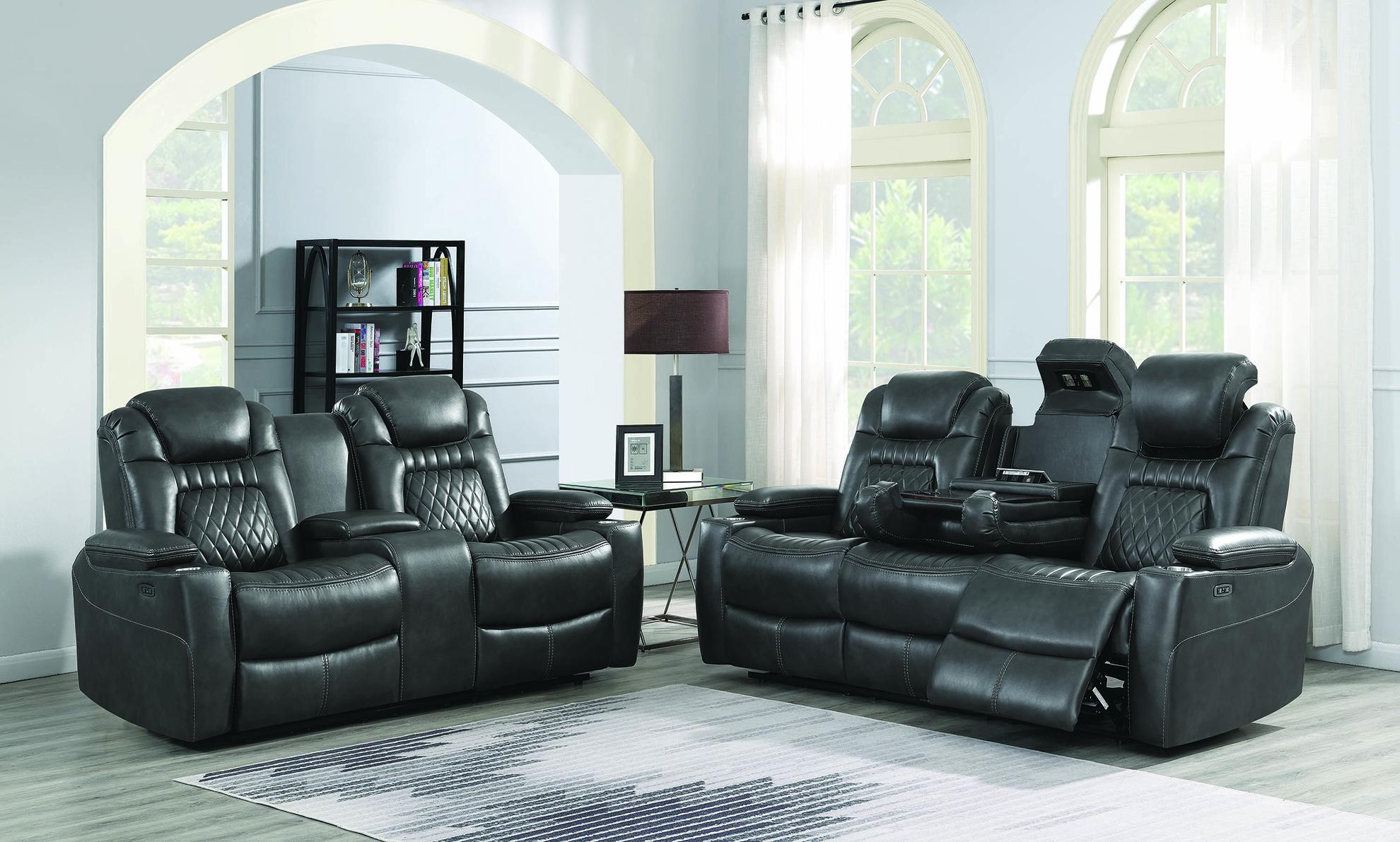 Transitional Power Sofa Set 603414PP-S2 Korbach 603414PP-S2 in Charcoal 