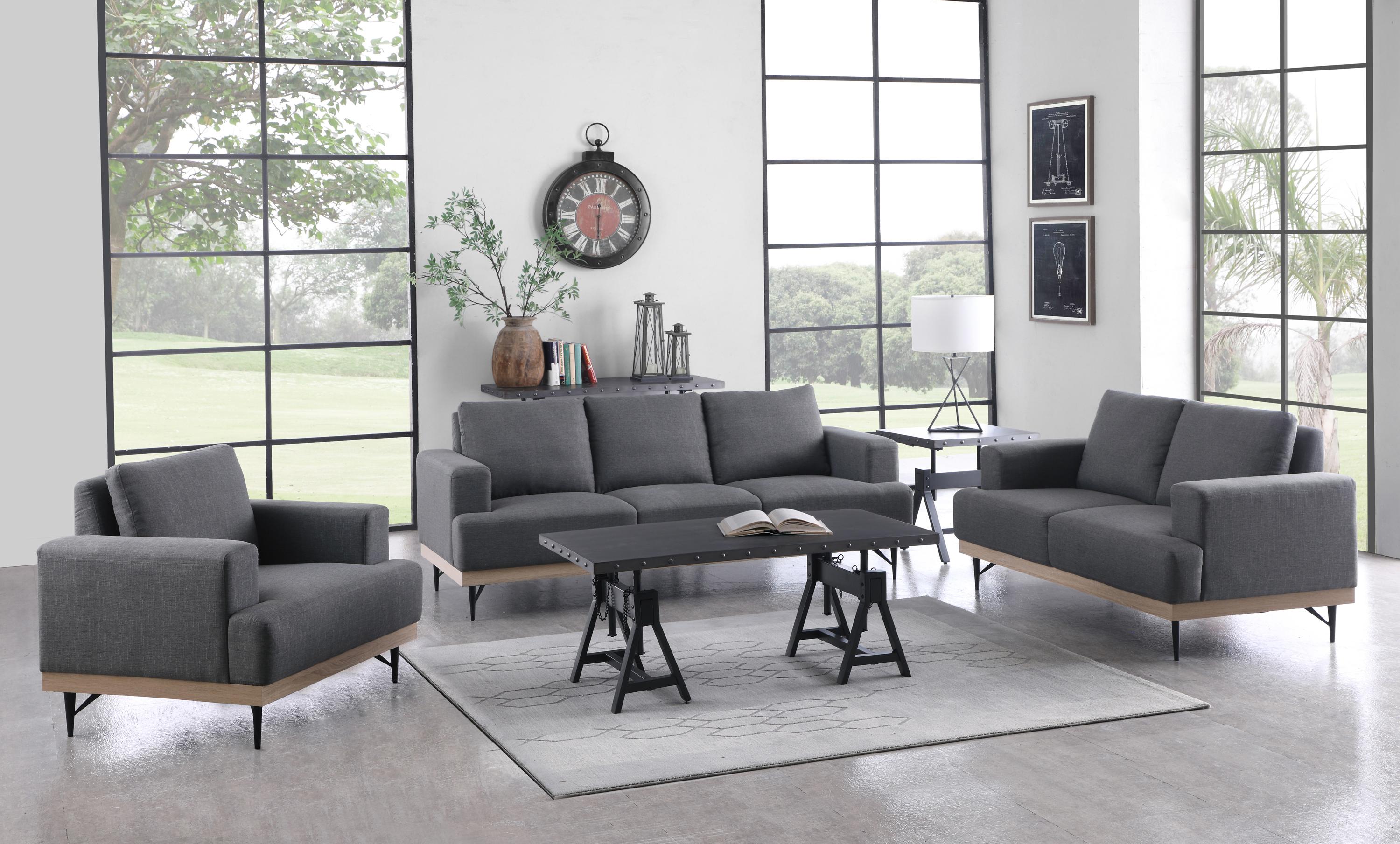 Transitional Living Room Set 509187-S2 Kester 509187-S2 in Charcoal Faux Linen