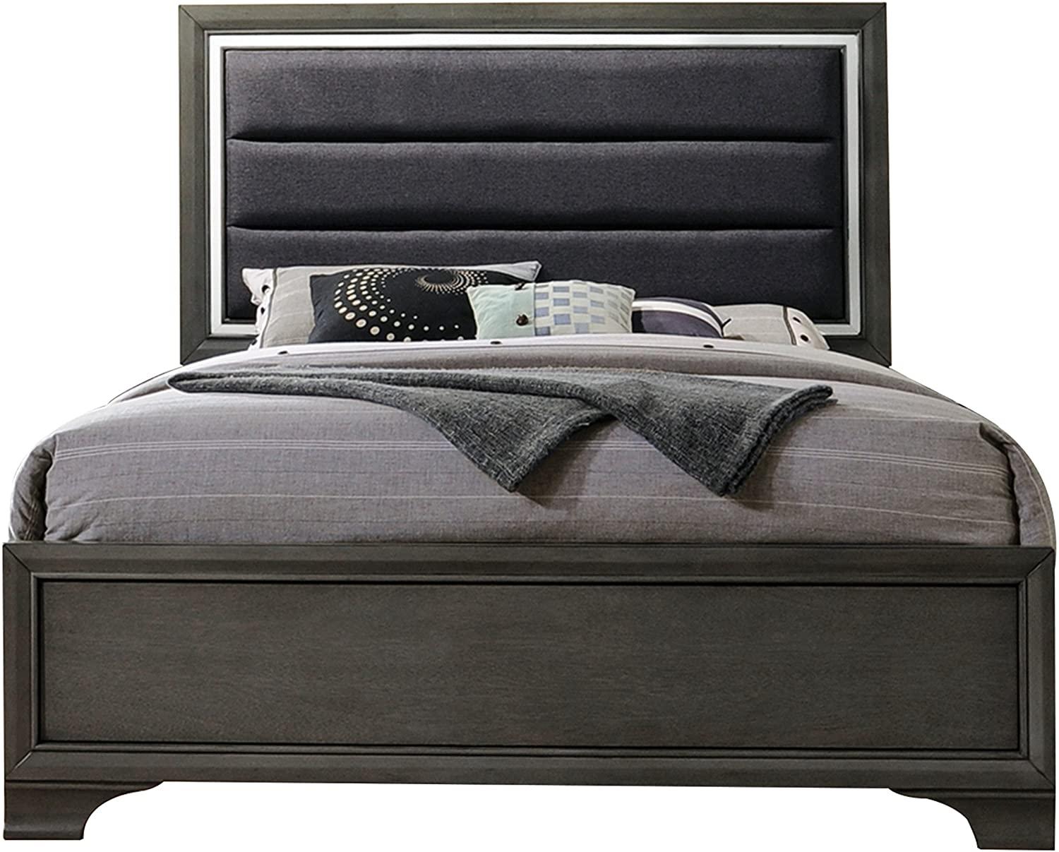 Transitional Panel Bed Carine II-26260Q 26260Q in Charcoal, Gray Fabric
