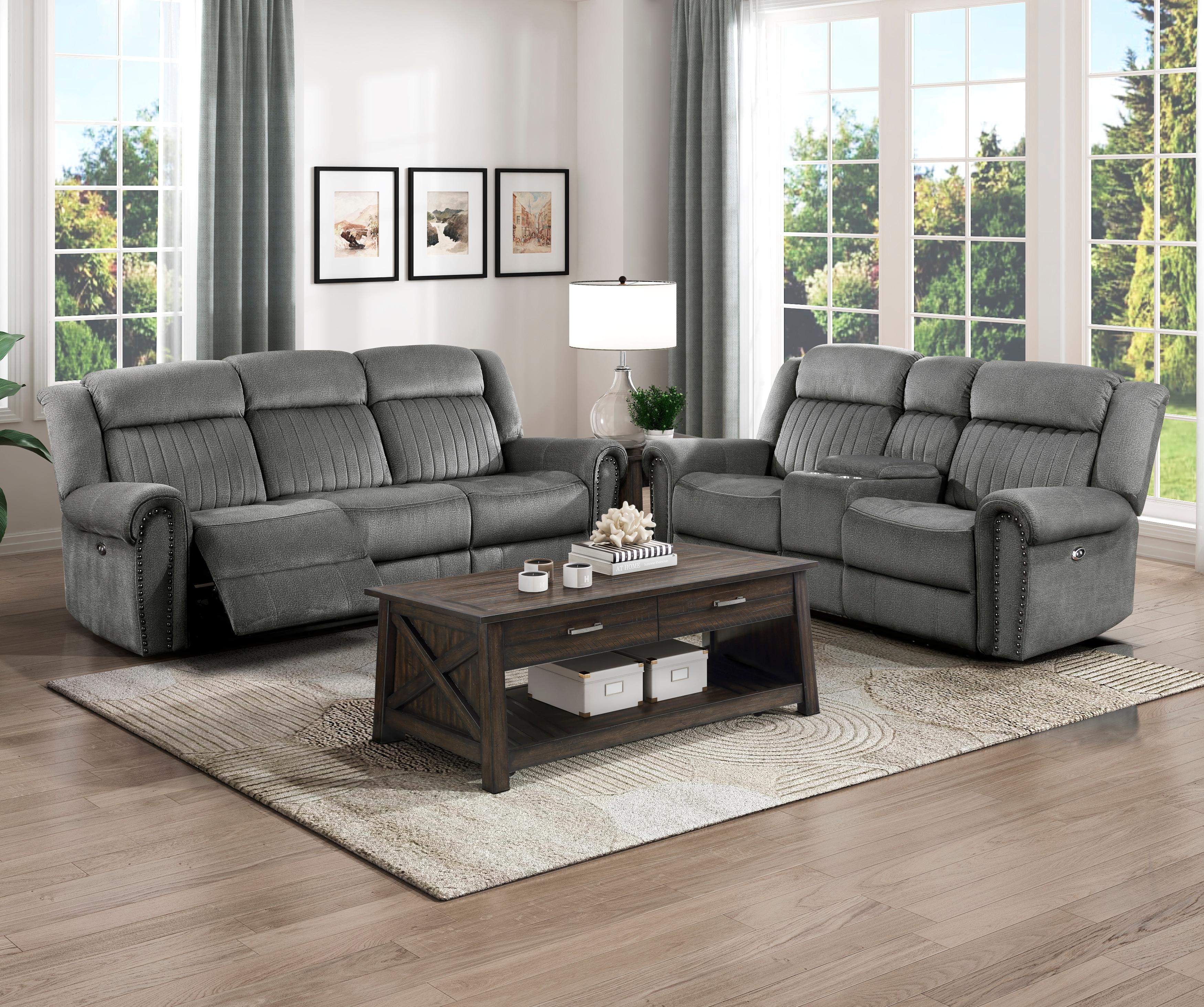 Transitional Power Reclining Set 9204CC-PW-2PC Brennen 9204CC-PW-2PC in Charcoal Microfiber