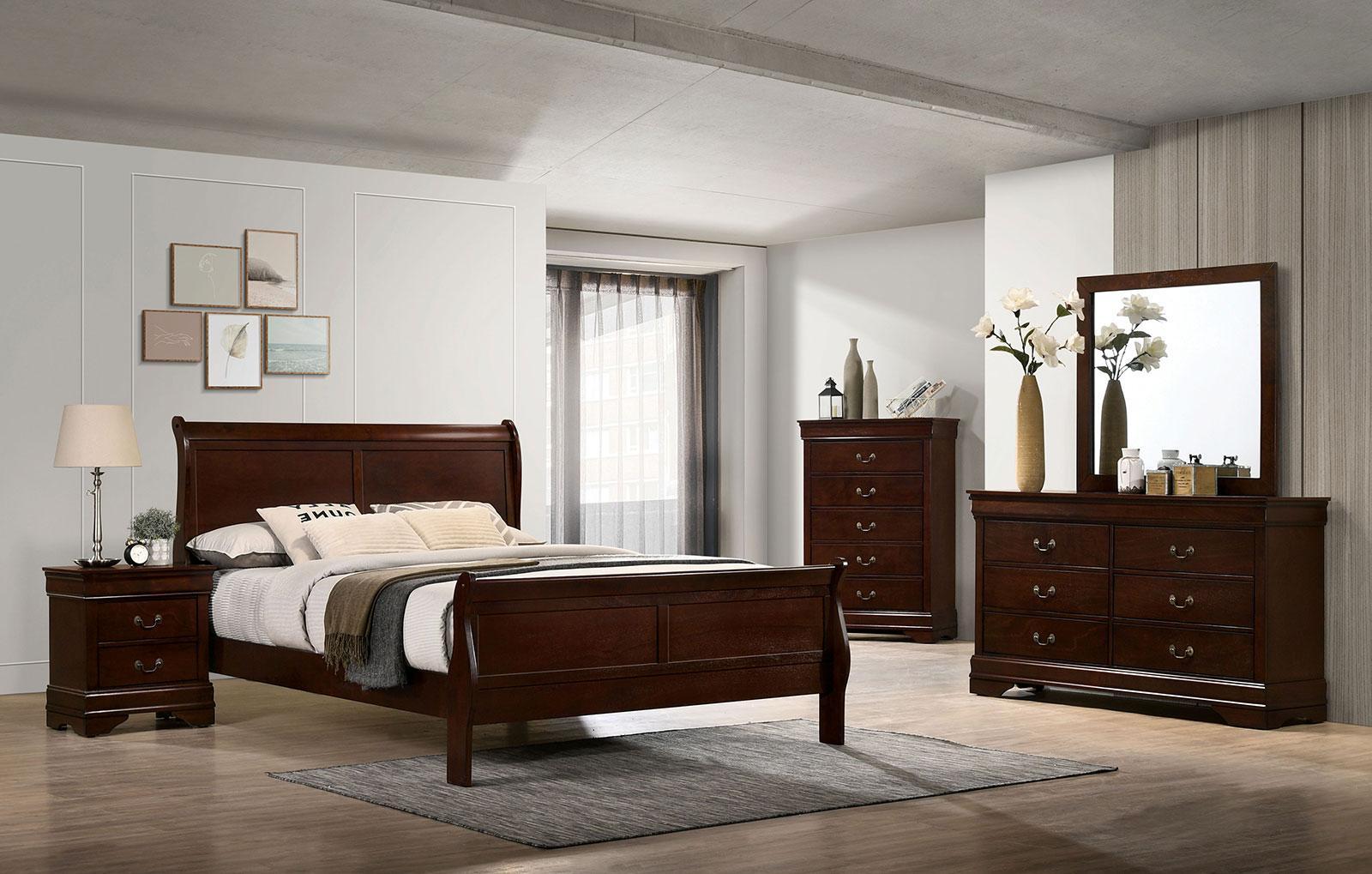 Transitional Panel Bedroom Set CM7966CH-CK-5PC Louis Philippe CM7966CH-CK-5PC in Cherry 