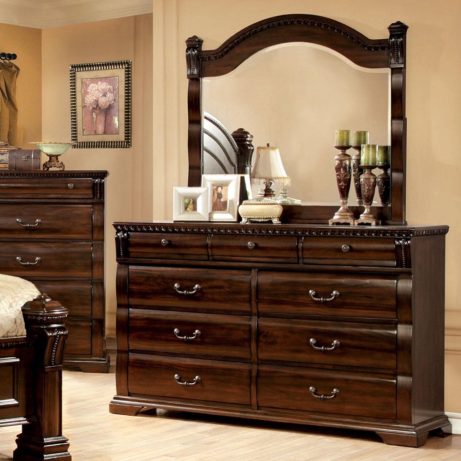 

    
Transitional Cherry Solid Wood Dresser w/Mirror Furniture of America CM7791D*M Burleigh
