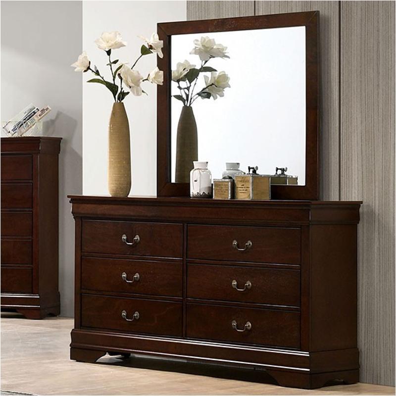 

    
Transitional Cherry Solid Wood Dresser w/Mirror Furniture of America CM7966CH-D Louis Philippe
