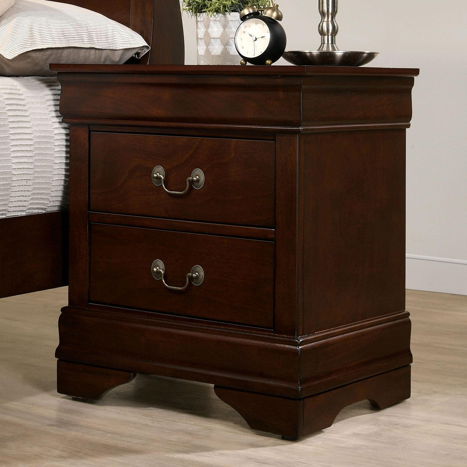 

    
Transitional Cherry Solid Wood Nightstand Furniture of America CM7966CH-N Louis Philippe
