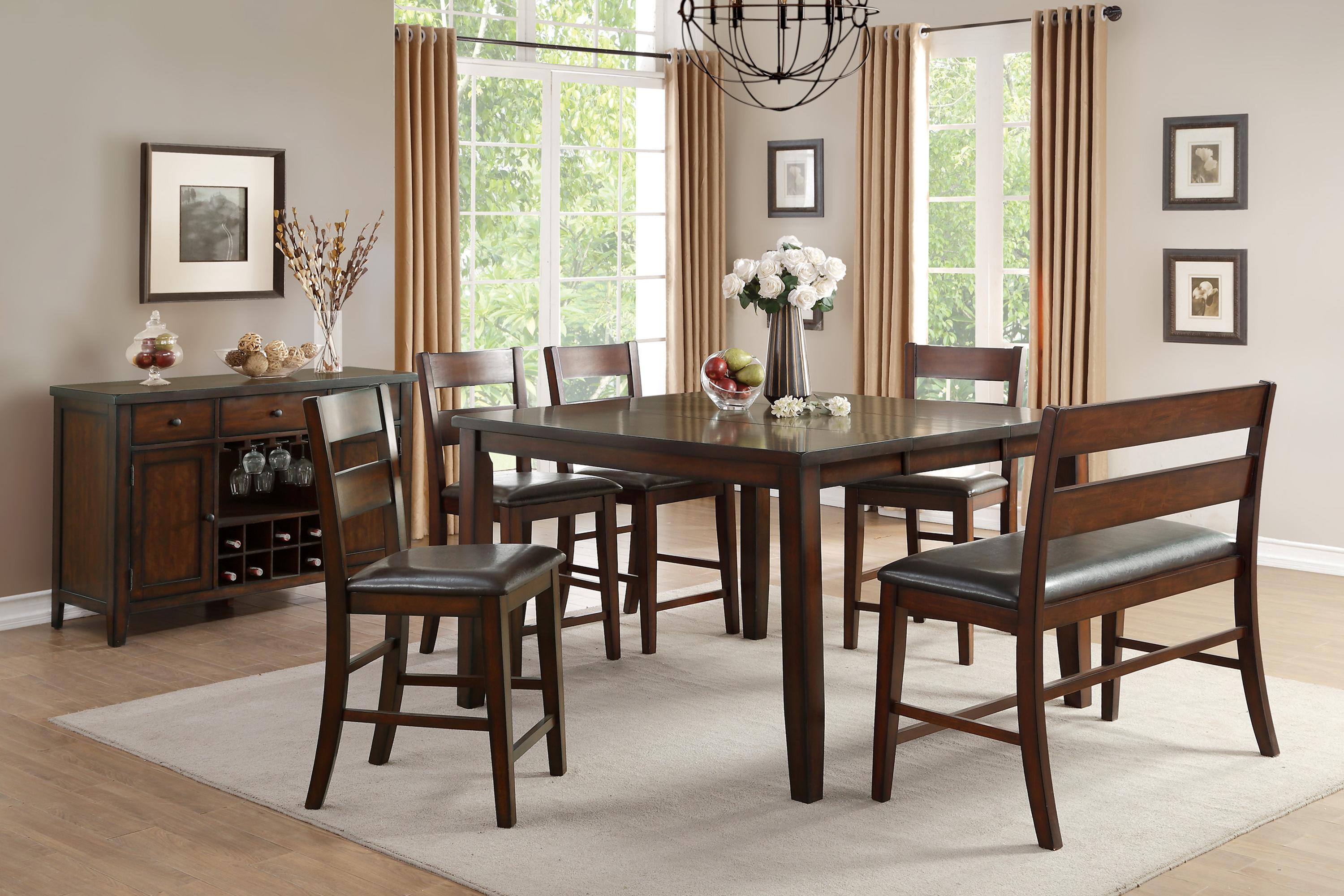 Transitional Dining Room Set 5547-36-6PC Mantello 5547-36-6PC in Cherry Faux Leather