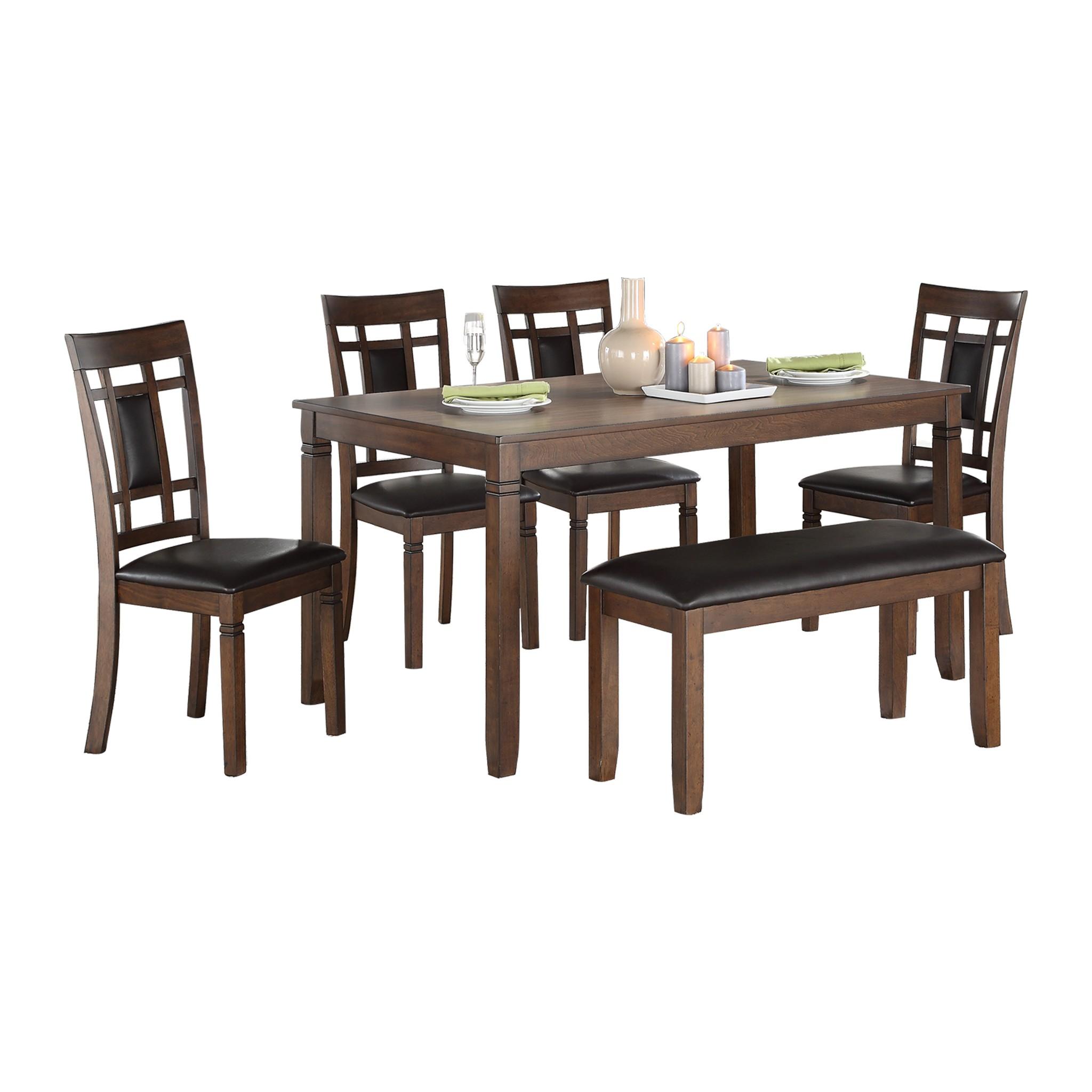 Transitional Dining Room Set 5658-6PC Salton 5658-6PC in Cherry Faux Leather