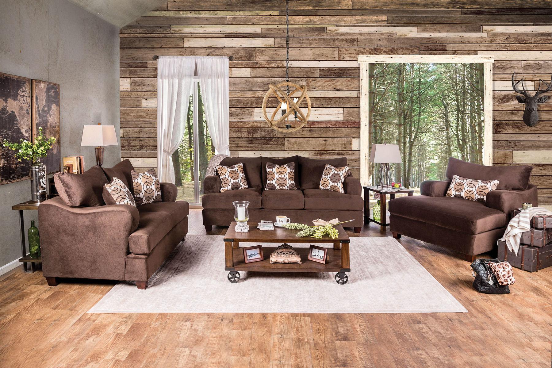 

    
Transitional Chocolate Chenille Sofa and Loveseat Furniture of America Wessington
