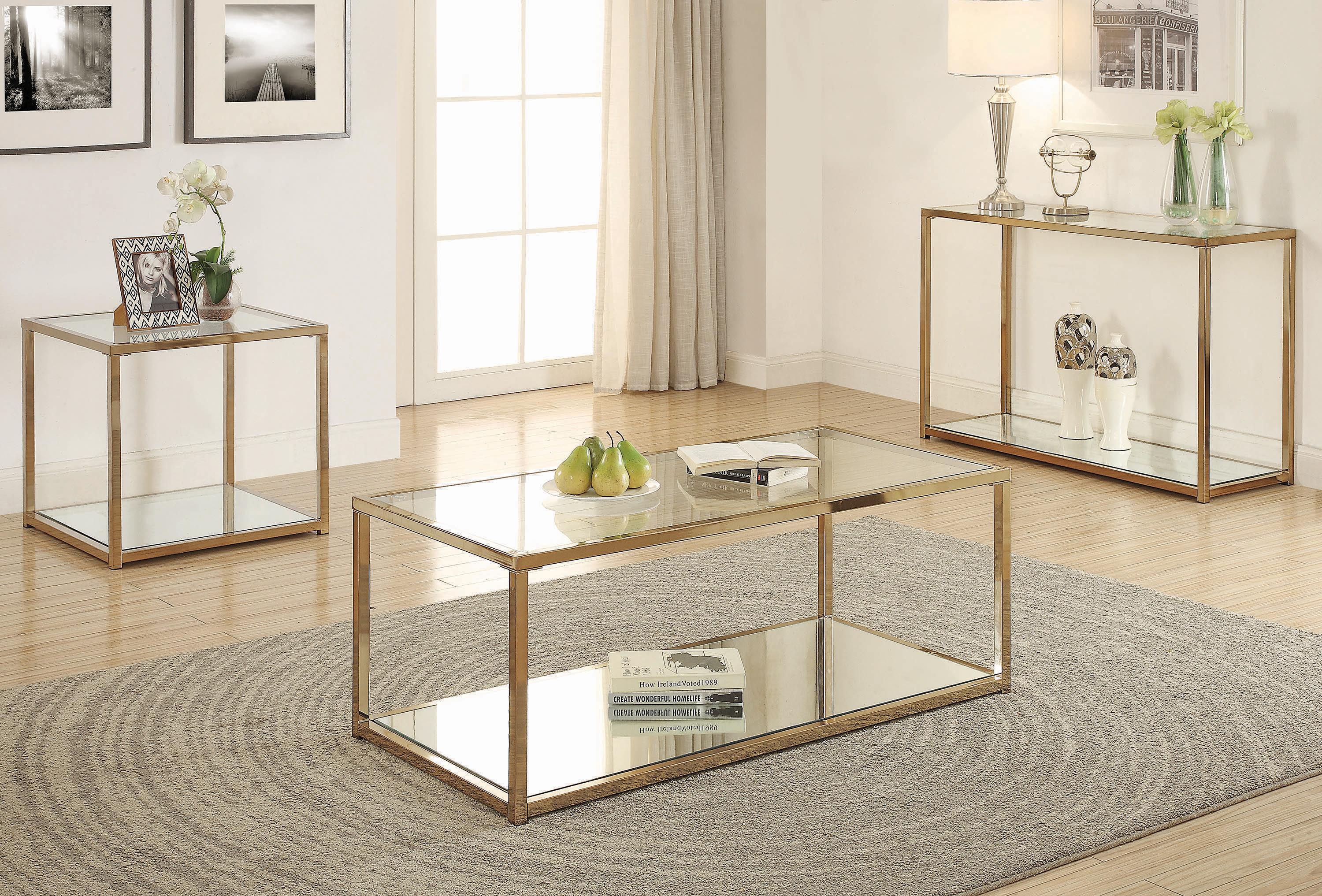 Transitional Coffee Table Set 705238-S3 705238-S3 in Chrome 