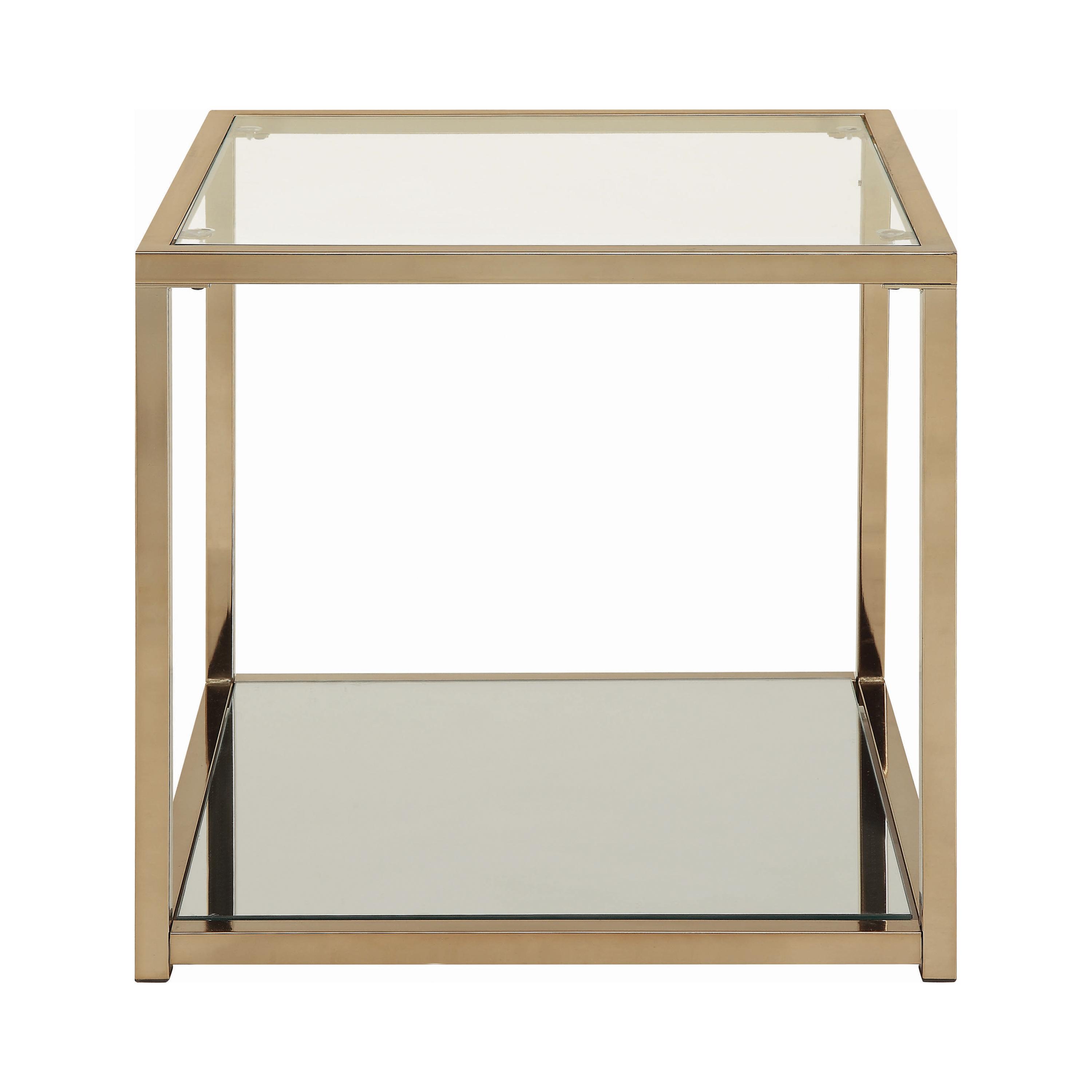 

    
Transitional Chocolate Chrome Tempered Glass End Table Coaster 705237

