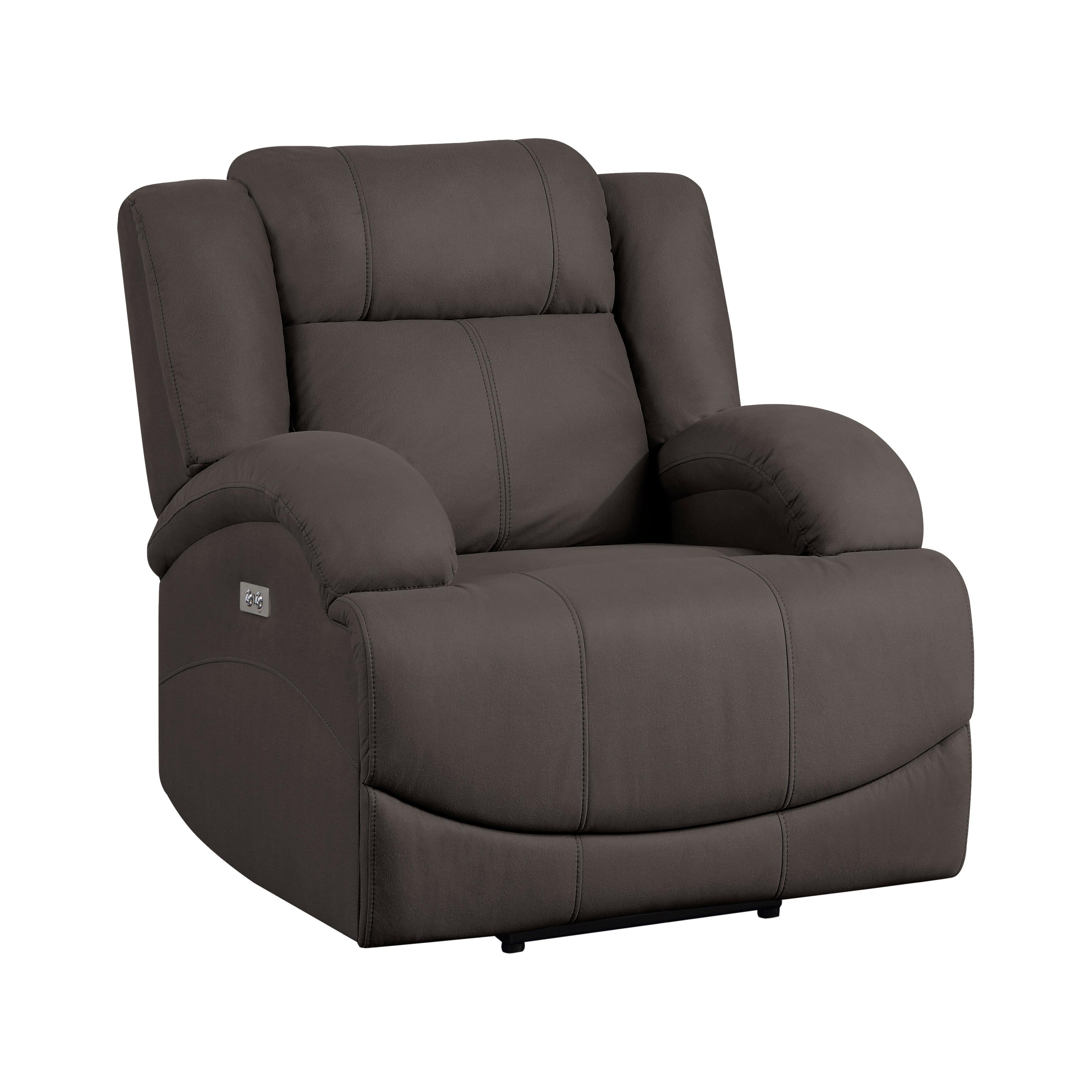 

    
Transitional Chocolate Microfiber Power Reclining Chair Homelegance 9207CHC-1PW Camryn
