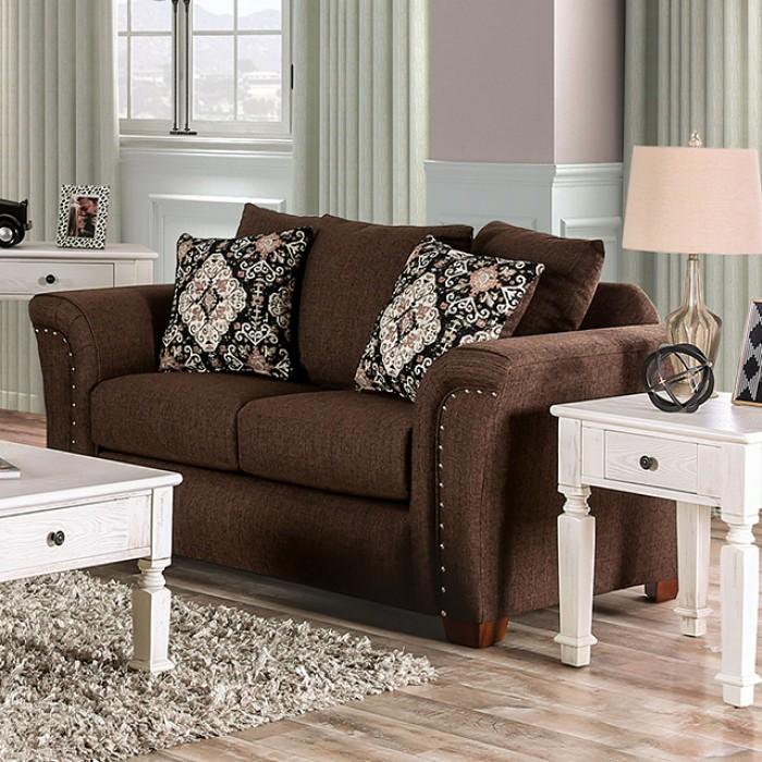 

    
Transitional Chocolate & Tan Linen-like Fabric Loveseat Furniture of America SM6439-LV Belsize
