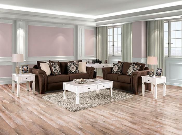 Transitional Sofa and Loveseat Set SM6439-SF-2PC Belsize SM6439-SF-2PC in Chocolate Fabric