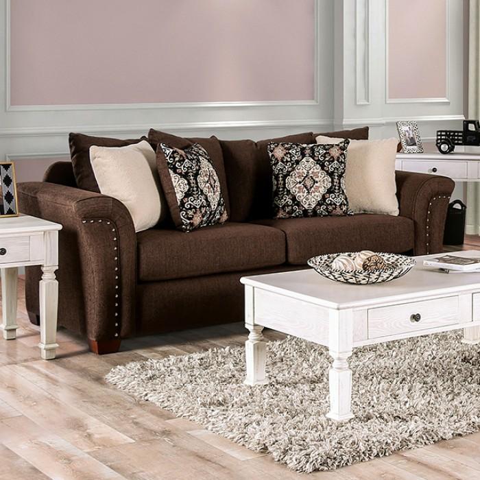 

    
Transitional Chocolate & Tan Linen-like Fabric Sofa and Loveseat Furniture of America Belsize
