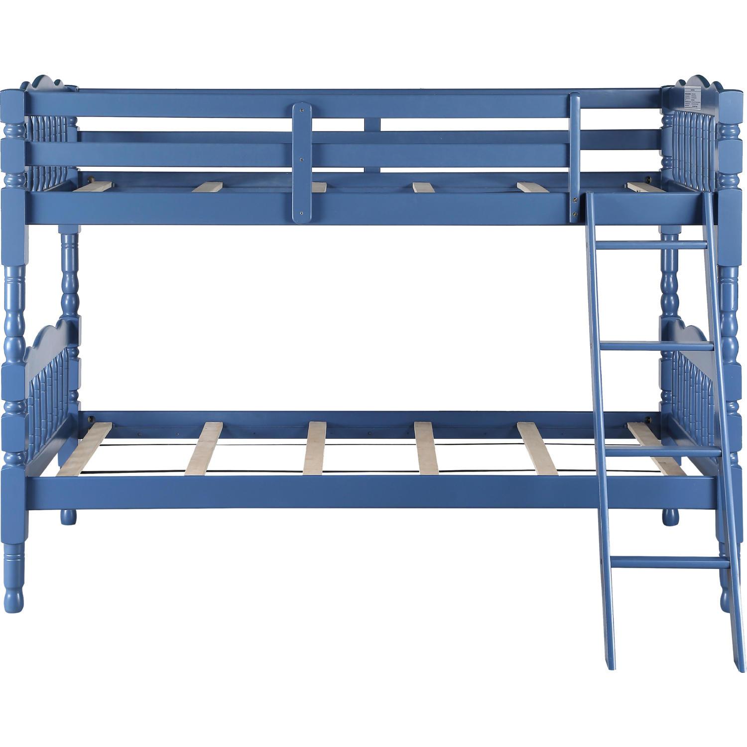 

    
Transitional Convertible Dark Blue Twin/Twin Bunk Bed by Acme Homestead BD00865
